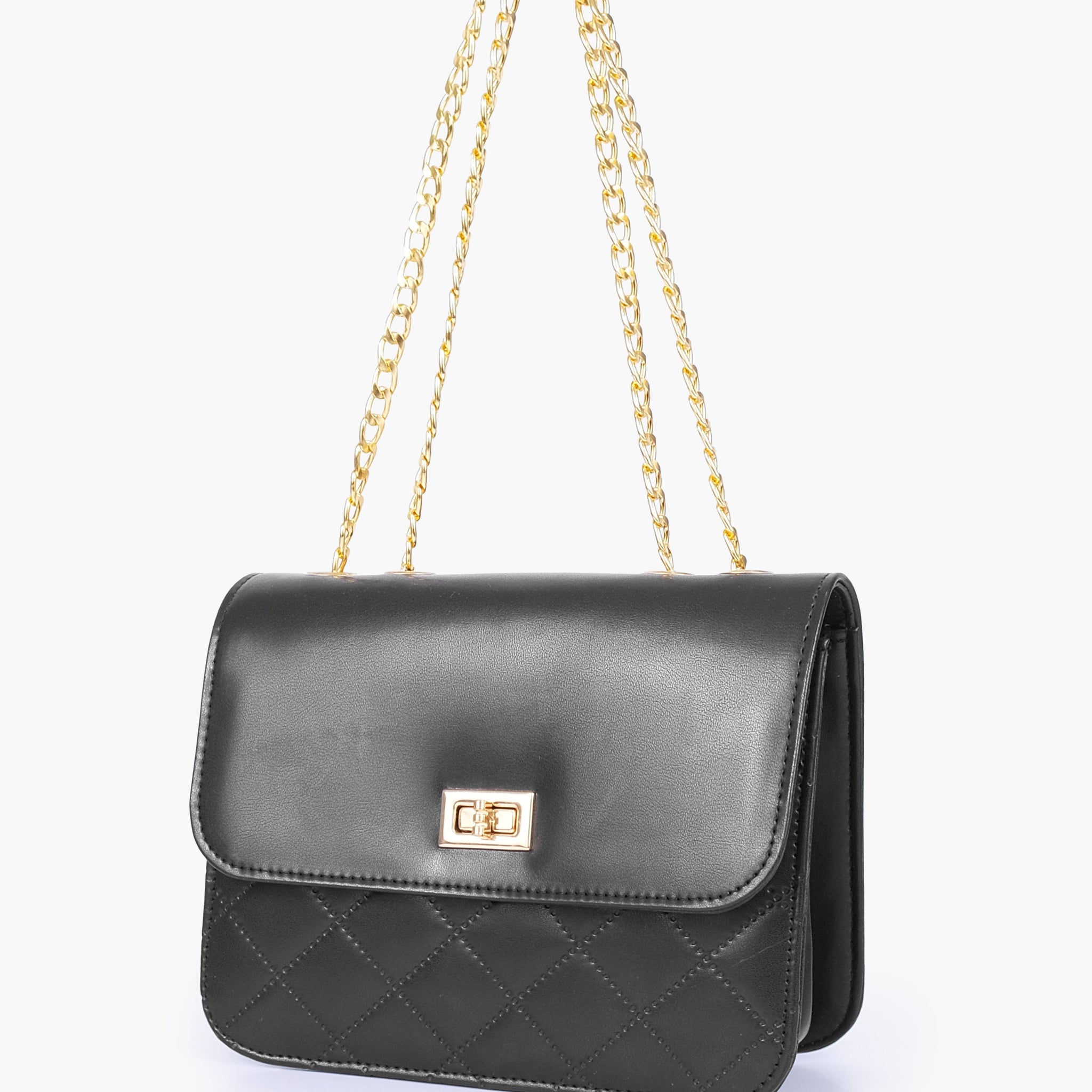 Buy Black quilted chain cross-body bag in Pakistan