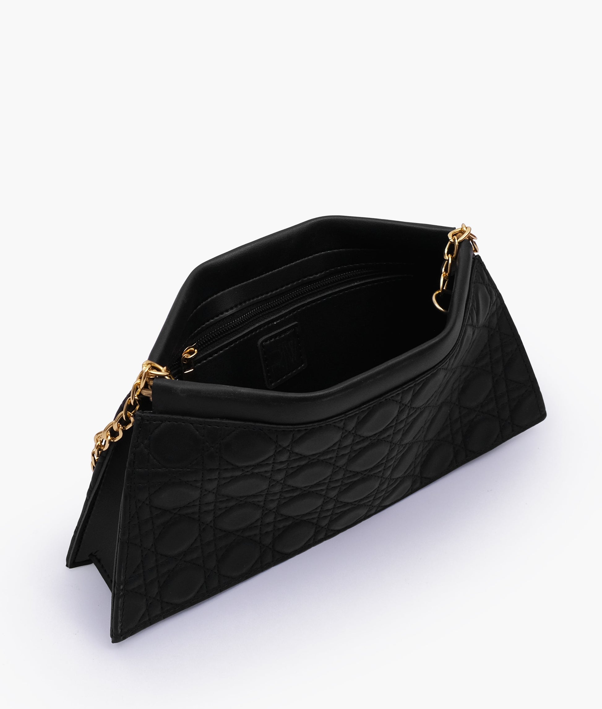 Buy Black quilted evening clutch with snap closure in Pakistan