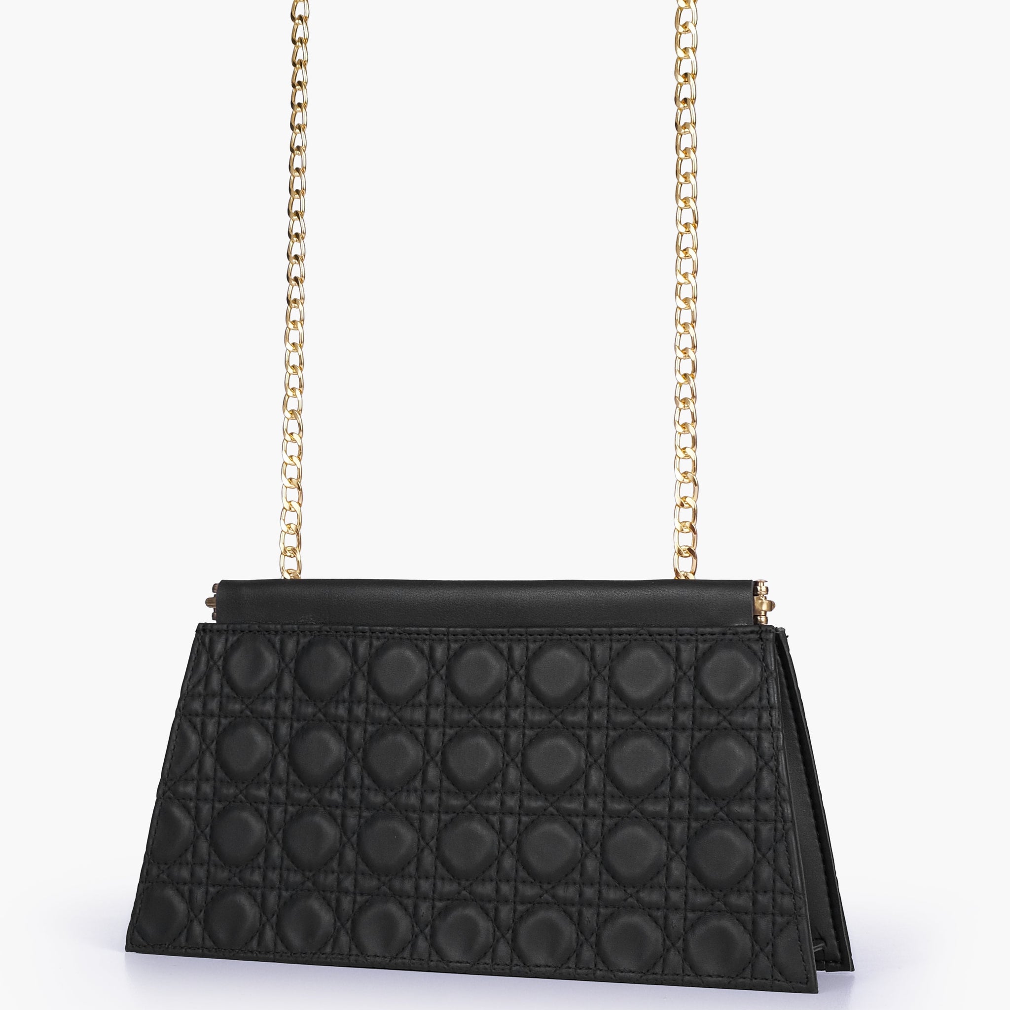 Buy Black quilted evening clutch with snap closure in Pakistan