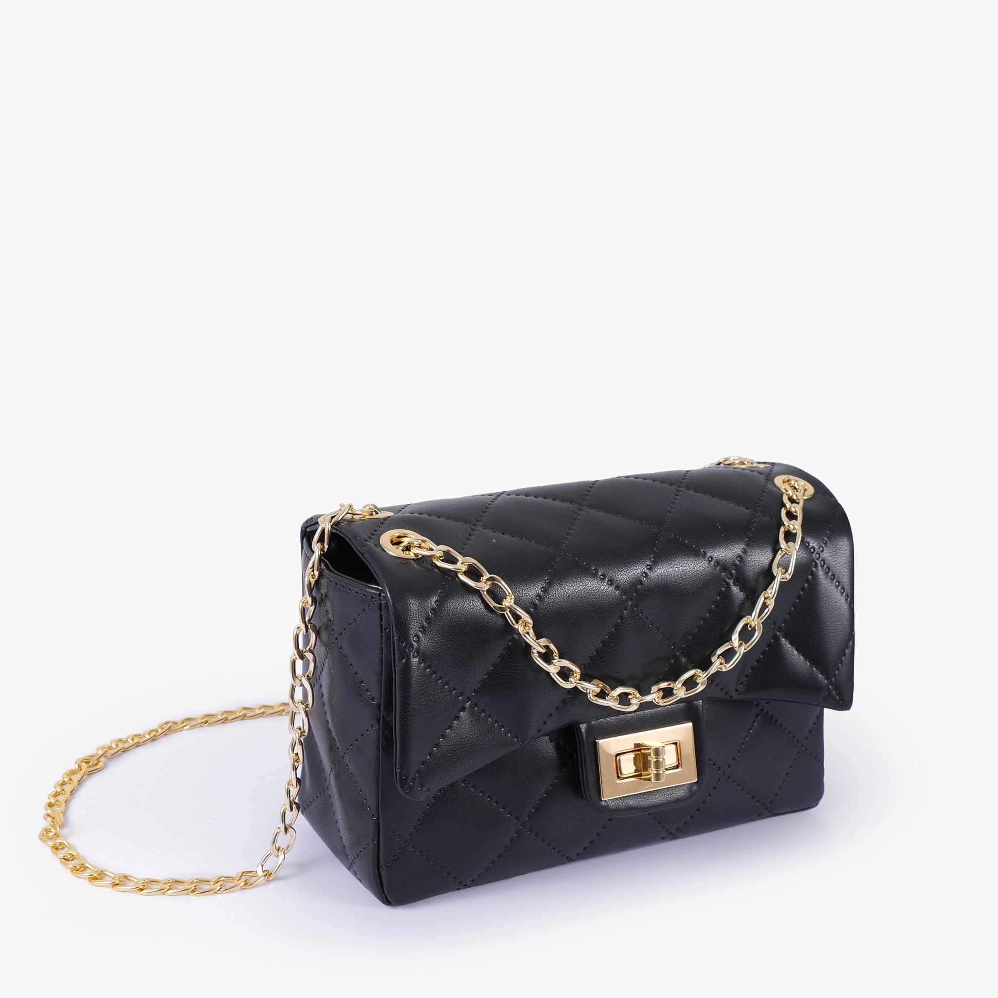 Buy Black quilted mini bag with chain in Pakistan