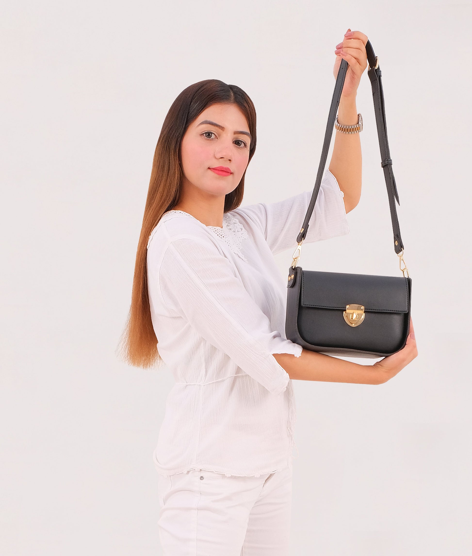 Buy Black saddle bag with twist lock in Pakistan