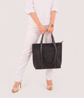 Buy Black suede double-handle tote bag in Pakistan