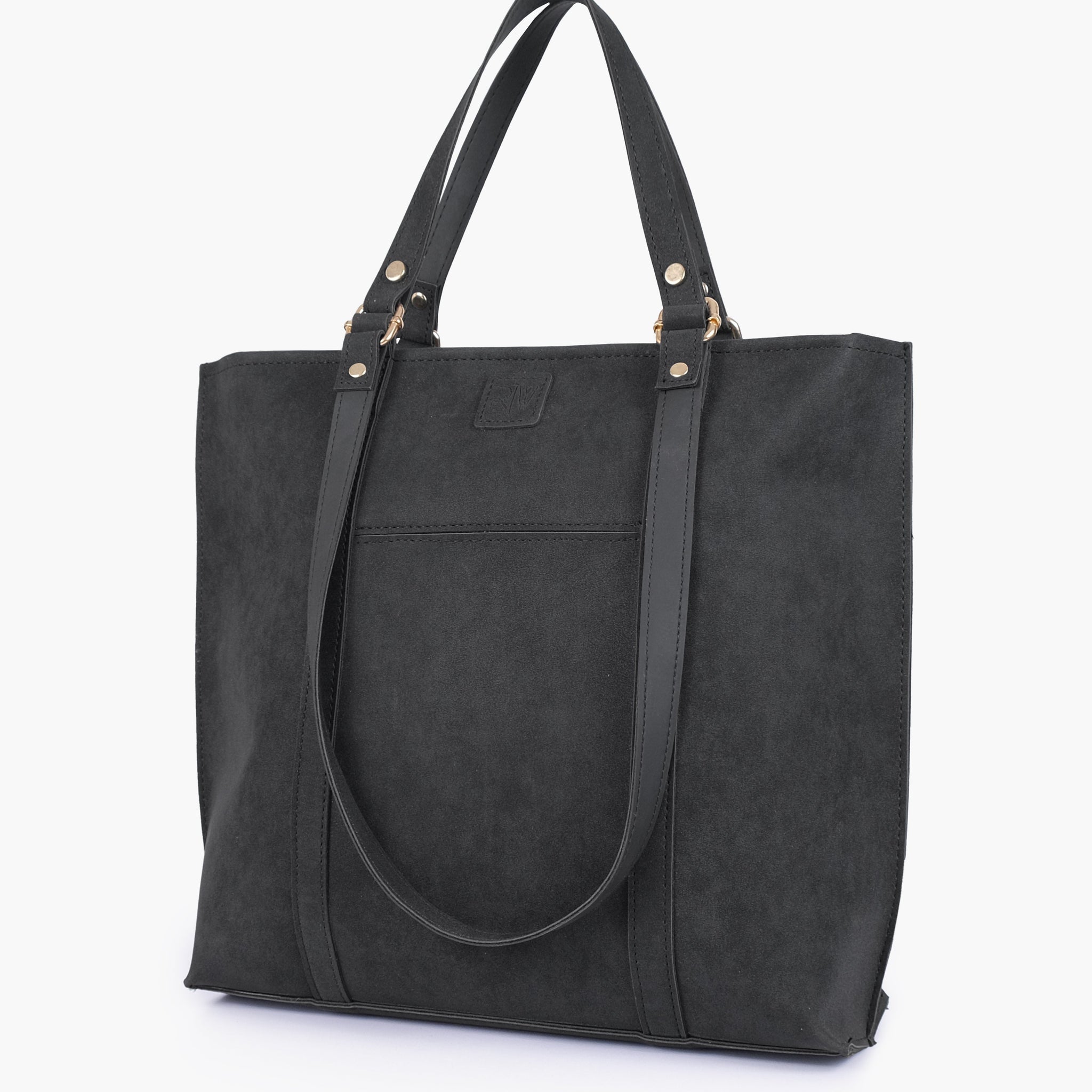 Buy Black mocha suede double-handle tote in Pakistan