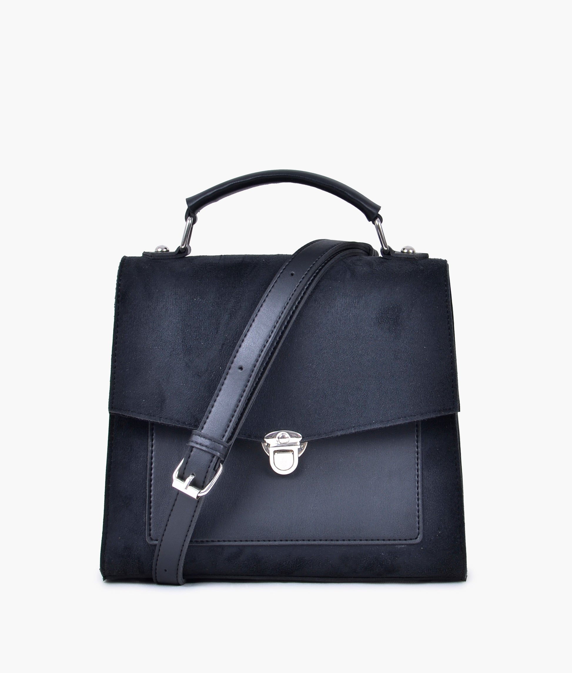 Buy Black suede push-lock messenger bag in Pakistan