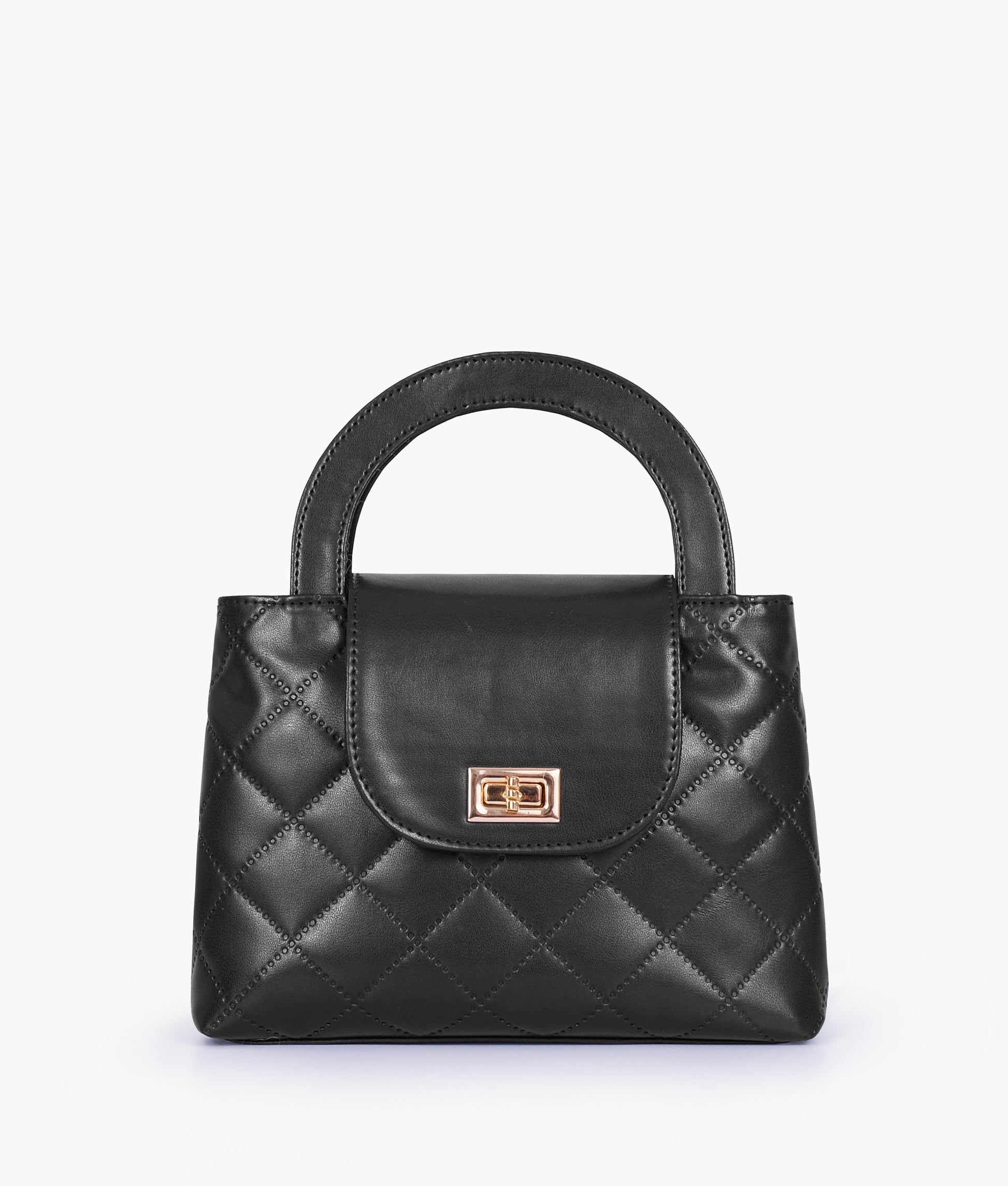 Buy Black flap quilted bag with top handle in Pakistan