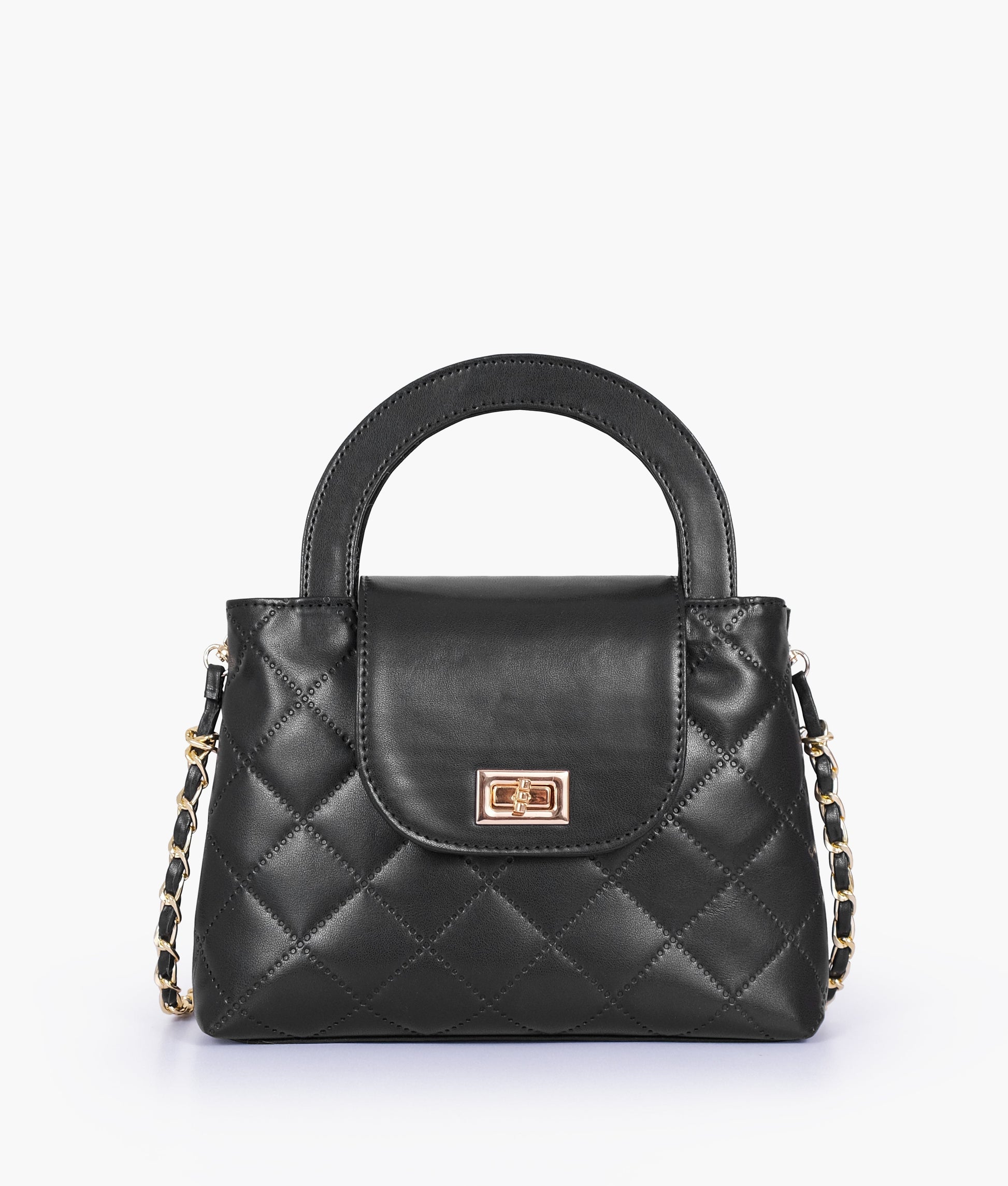 Buy Black flap quilted bag with top handle in Pakistan