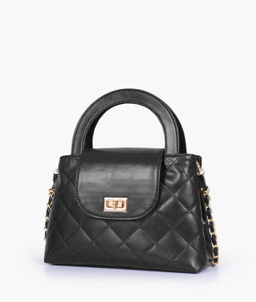 Buy Black flap quilted bag with top handle in Pakistan