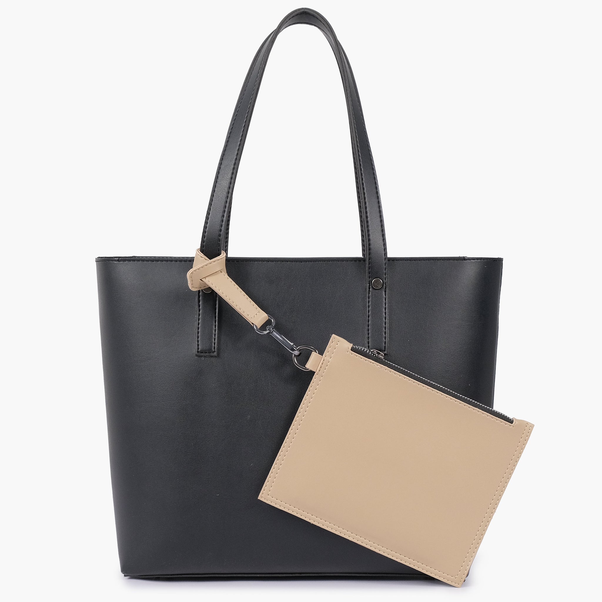 Buy Black tote bag with detachable pouch in Pakistan