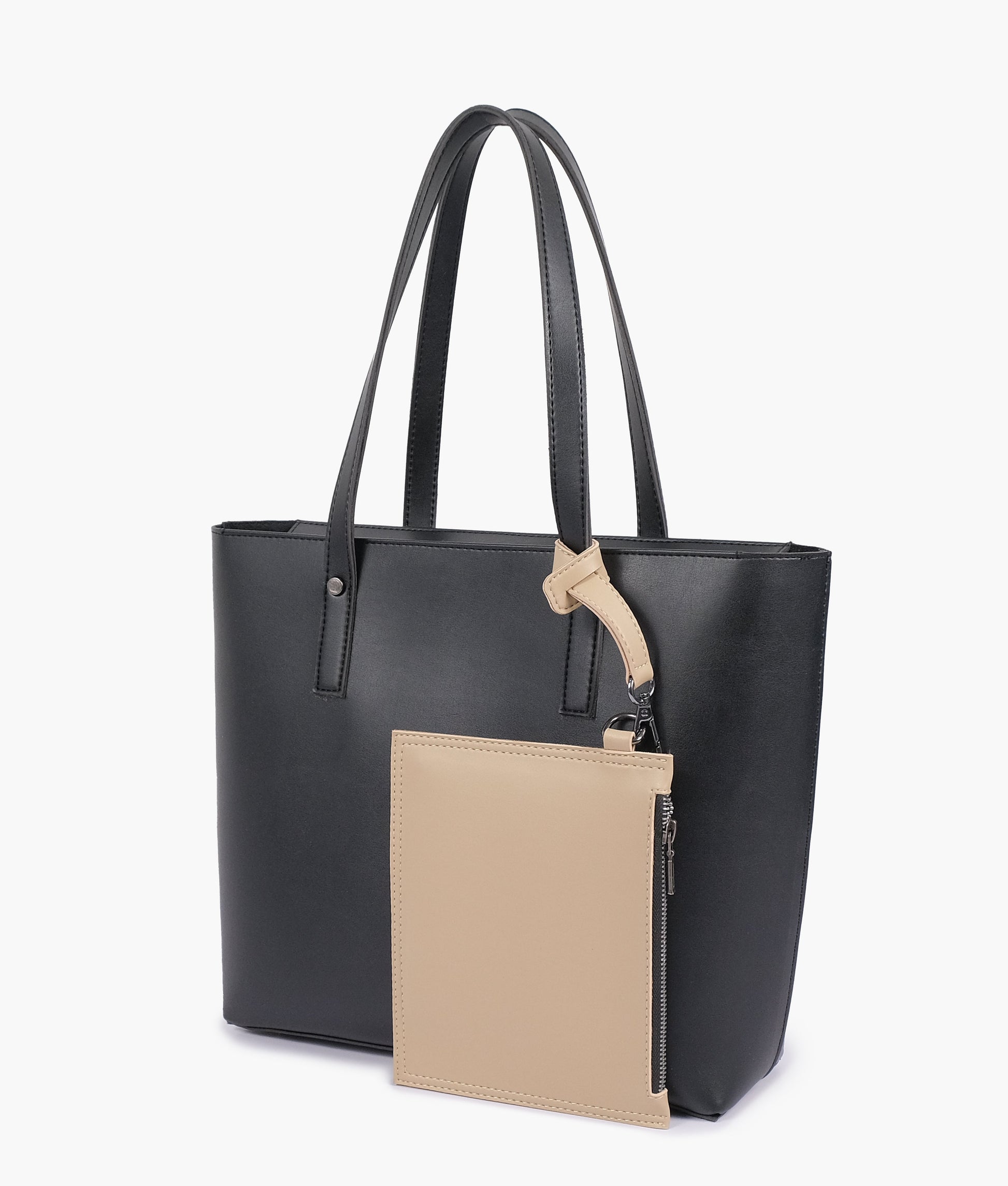 Buy Black tote bag with detachable pouch in Pakistan