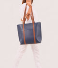 Buy Blue and brown double-handle tote bag in Pakistan