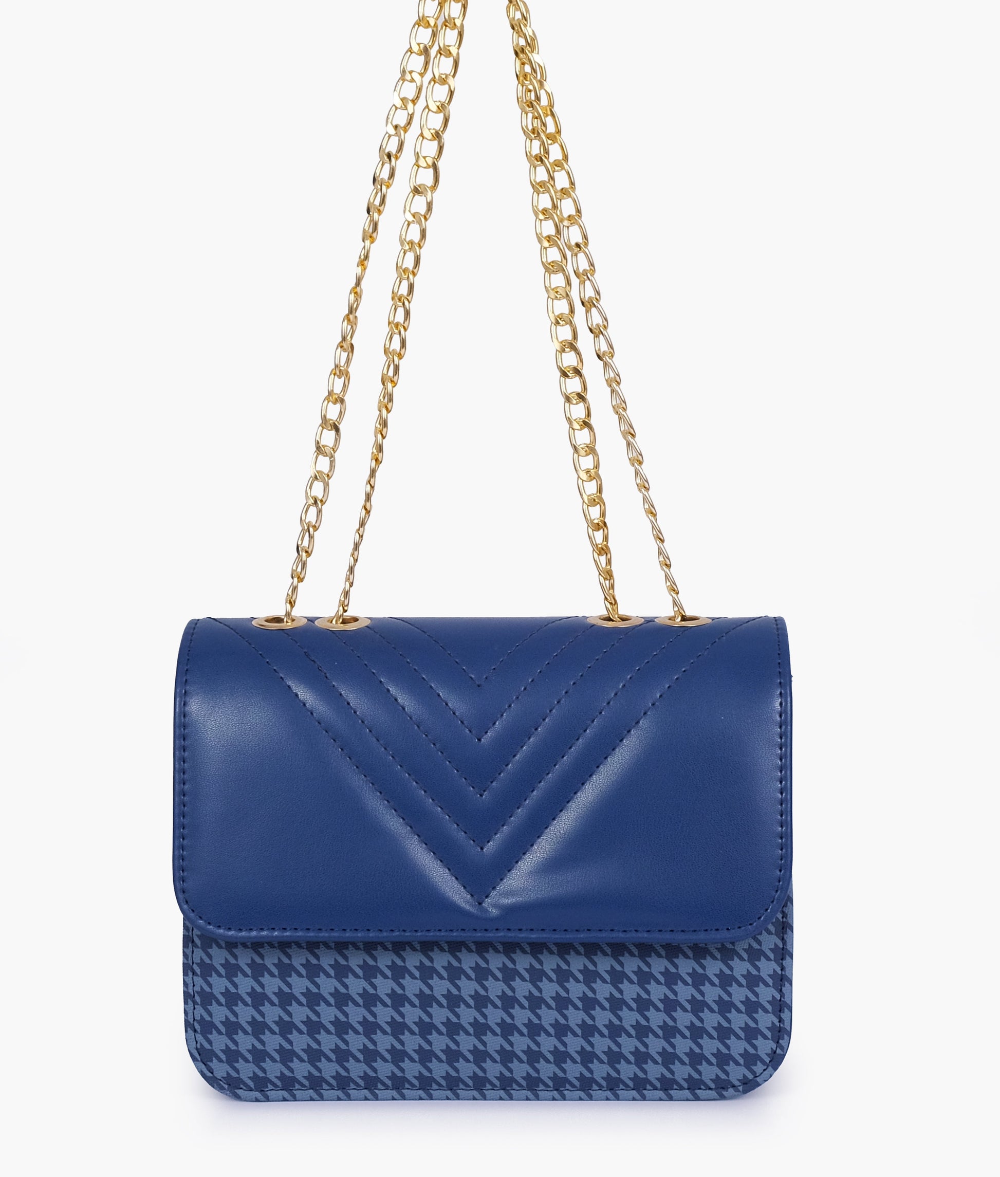 Buy Blue houndstooth chain cross-body bag in Pakistan