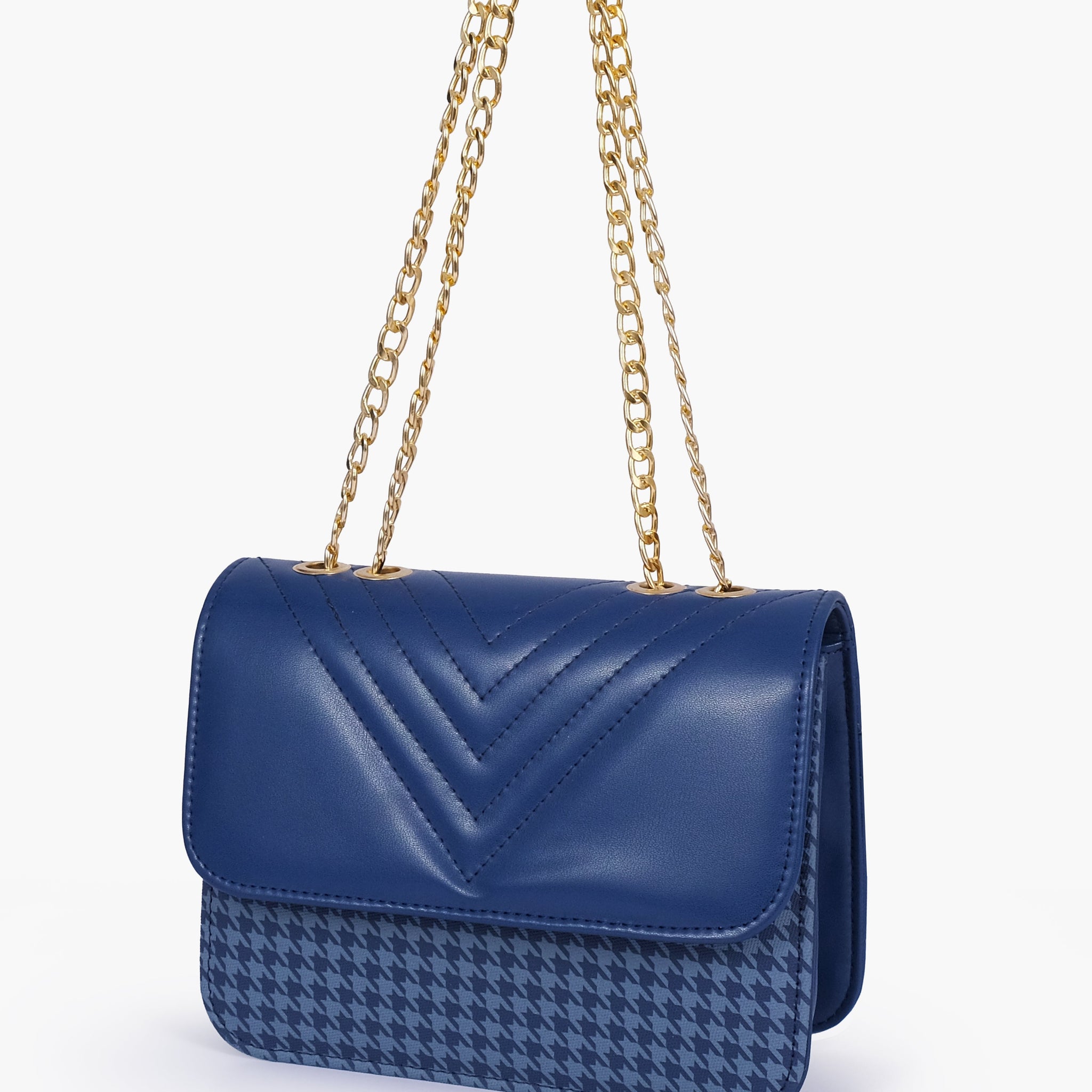 Buy Blue houndstooth chain cross-body bag in Pakistan