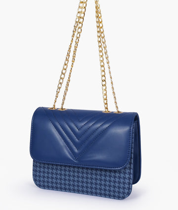 Buy Blue houndstooth chain cross-body bag in Pakistan