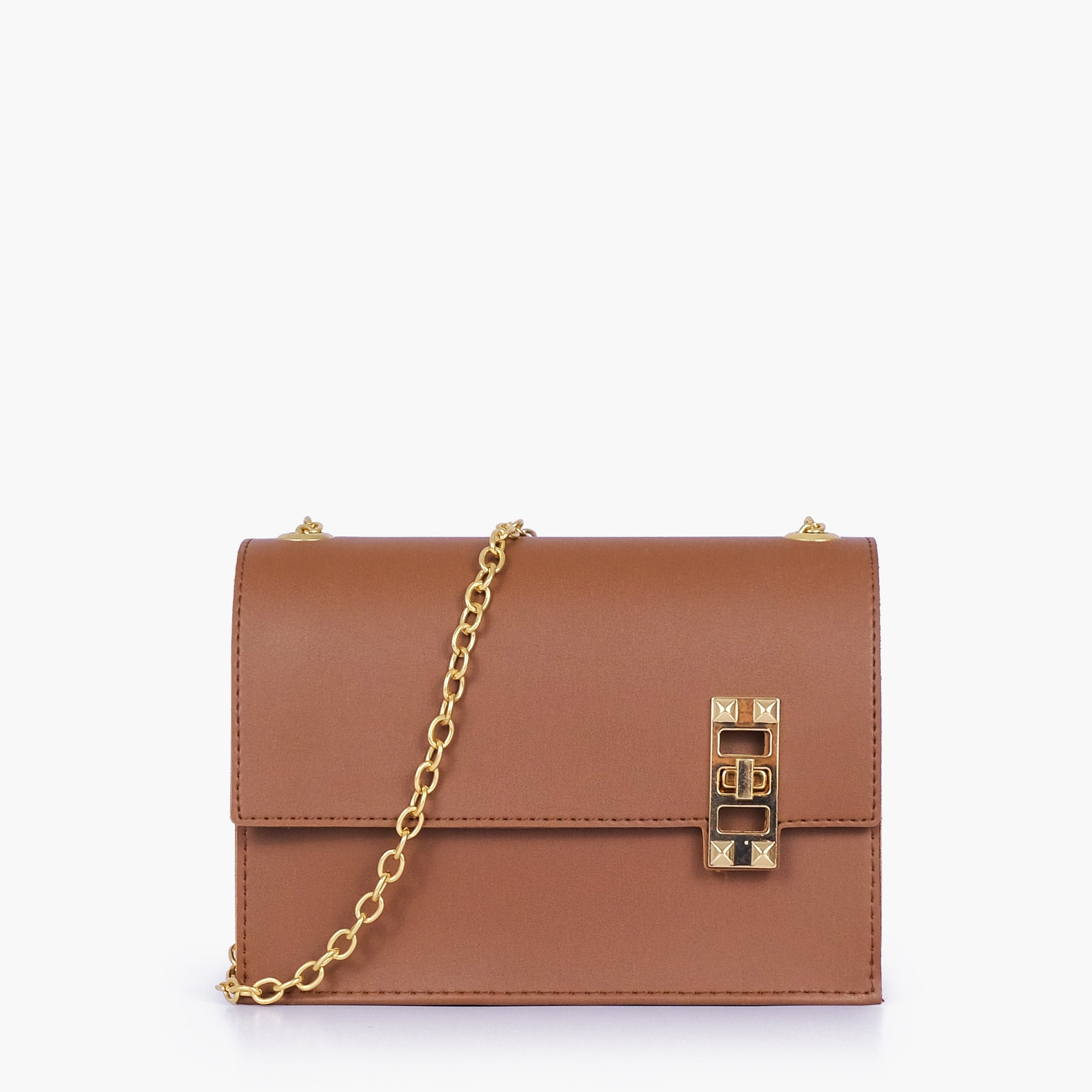 Buy Brown chain shoulder bag with twist lock in Pakistan