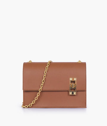 Buy Brown chain shoulder bag with twist lock in Pakistan