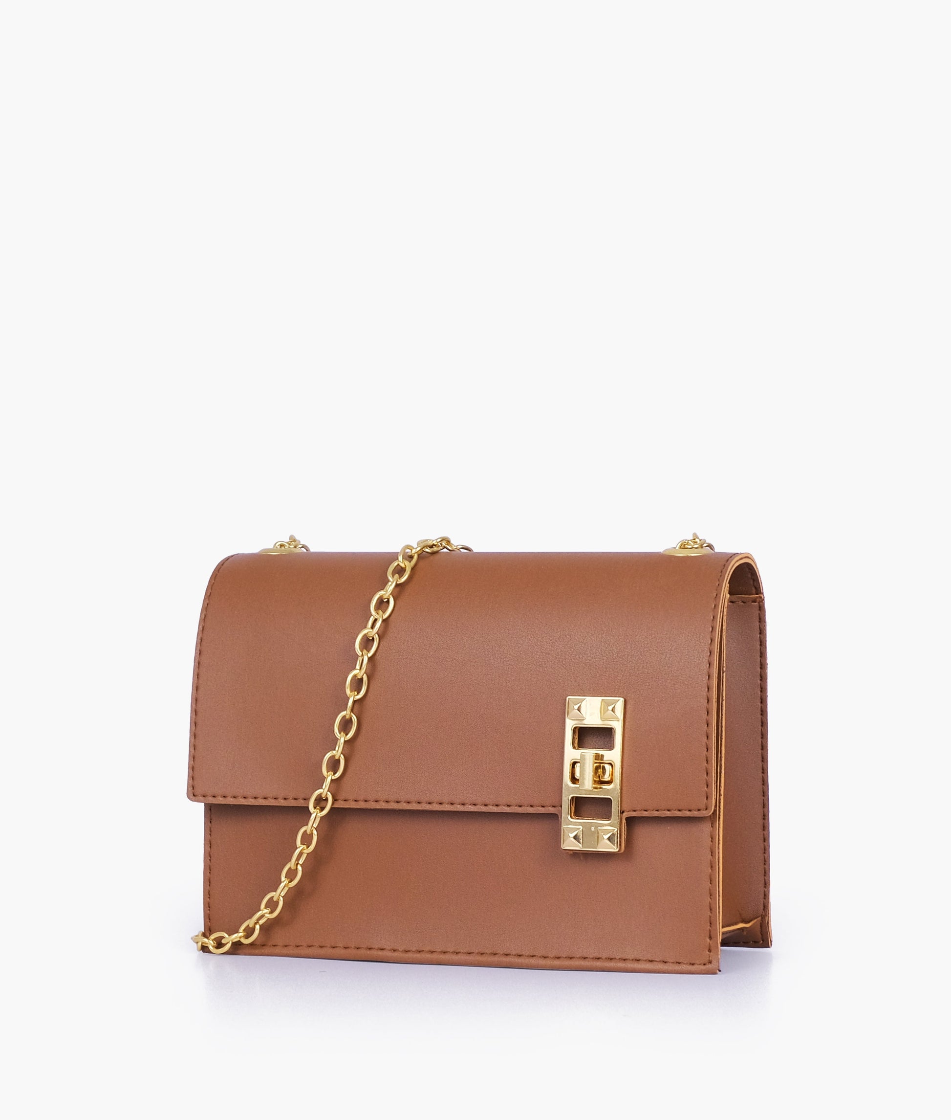 Buy Brown chain shoulder bag with twist lock in Pakistan