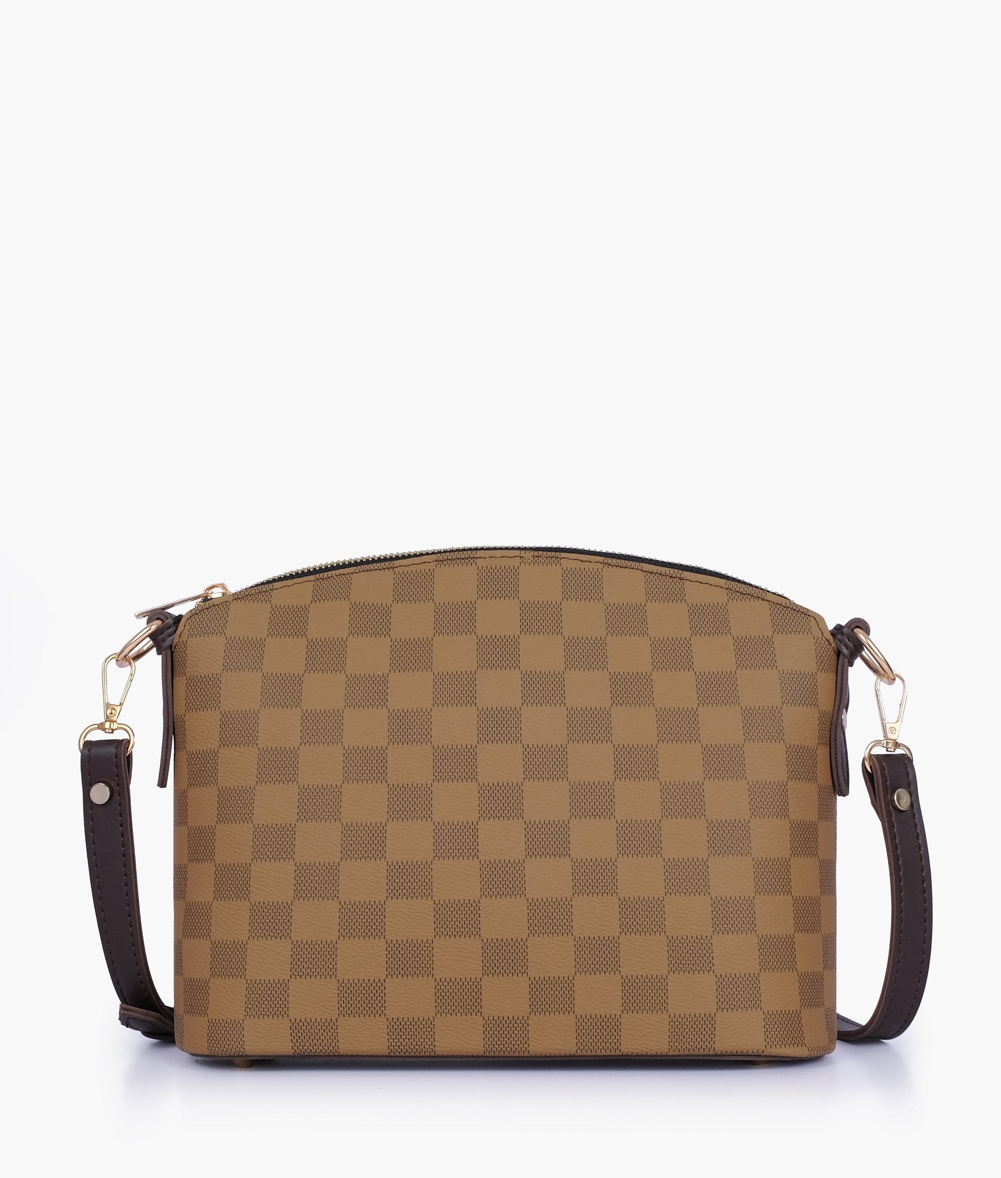 Buy Brown checkered dome cross-body bag in Pakistan