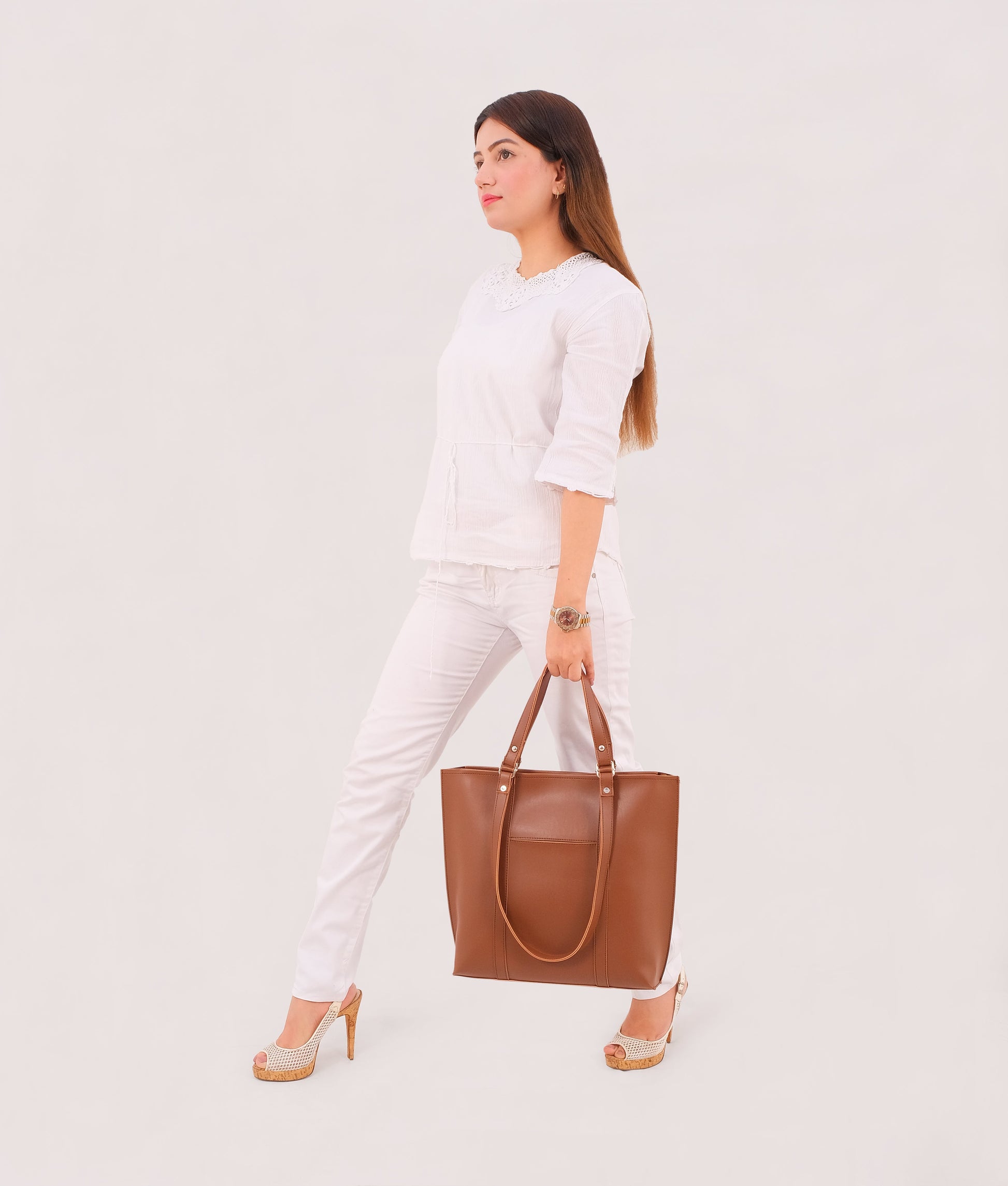 Buy Brown double-handle tote bag in Pakistan