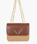 Buy Brown houndstooth chain cross-body bag in Pakistan