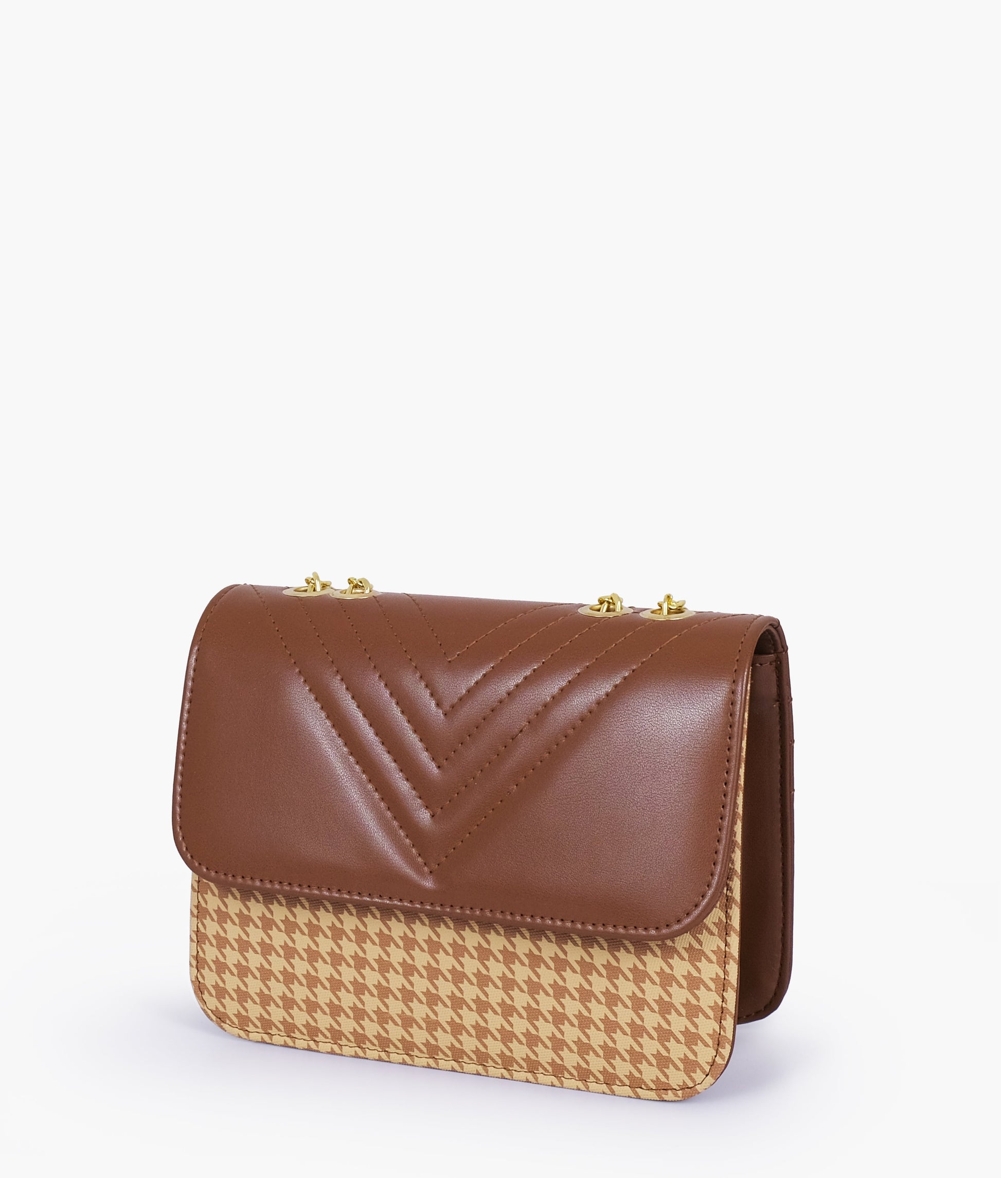 Buy Brown houndstooth chain cross-body bag in Pakistan