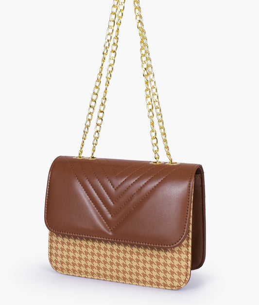 Buy Brown houndstooth chain cross-body bag in Pakistan