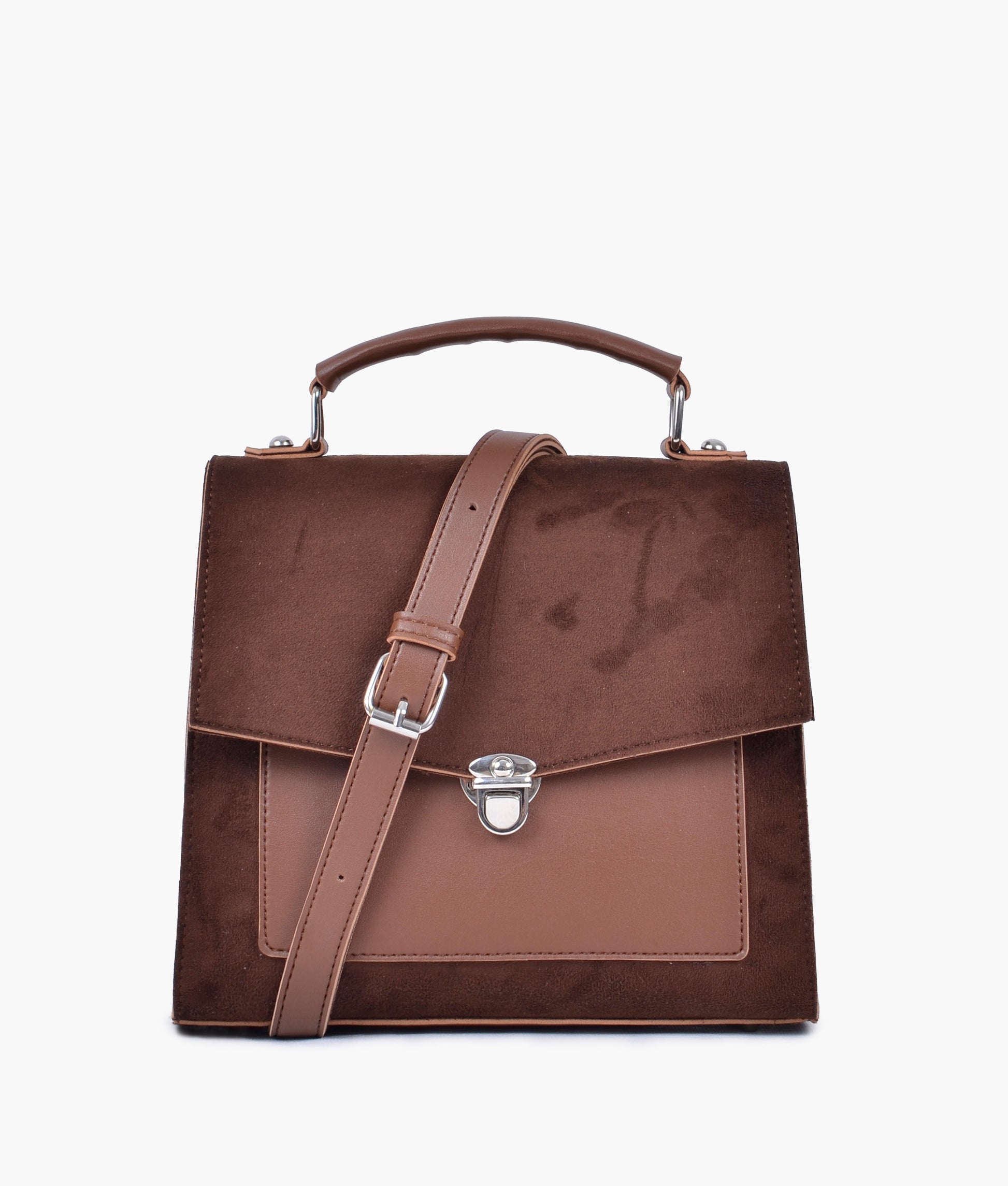 Buy Brown suede push-lock messenger bag in Pakistan