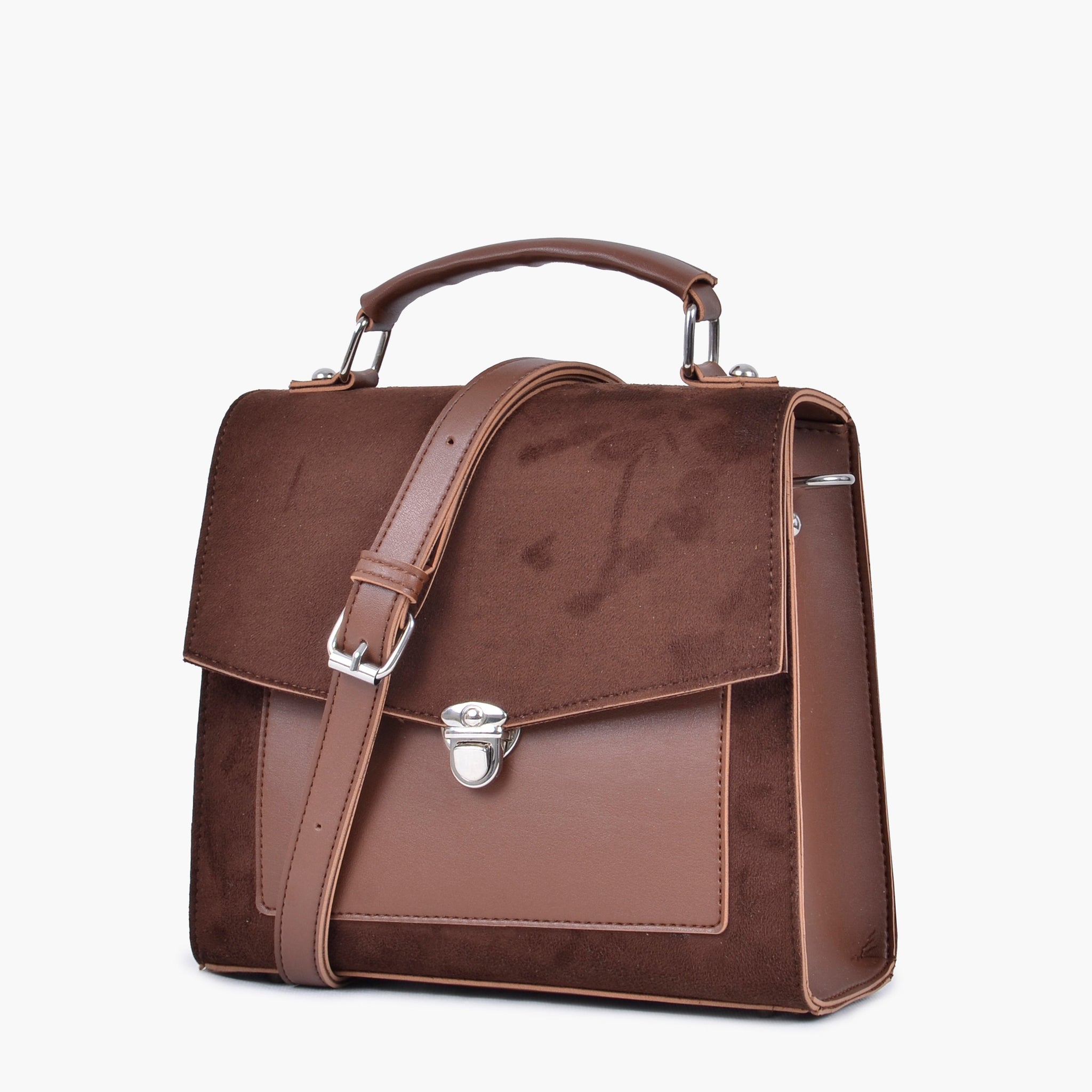 Buy Brown suede push-lock messenger bag in Pakistan