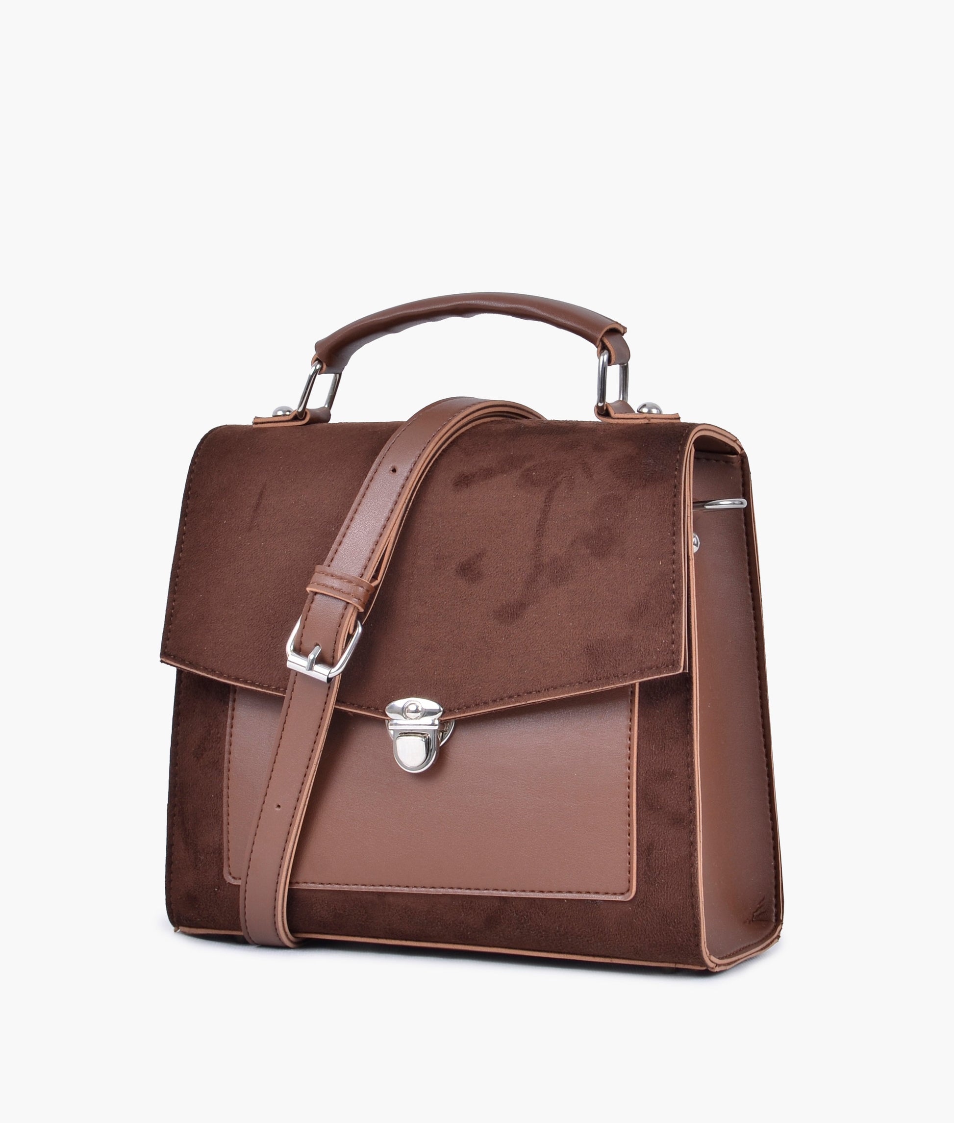 Buy Brown suede push-lock messenger bag in Pakistan