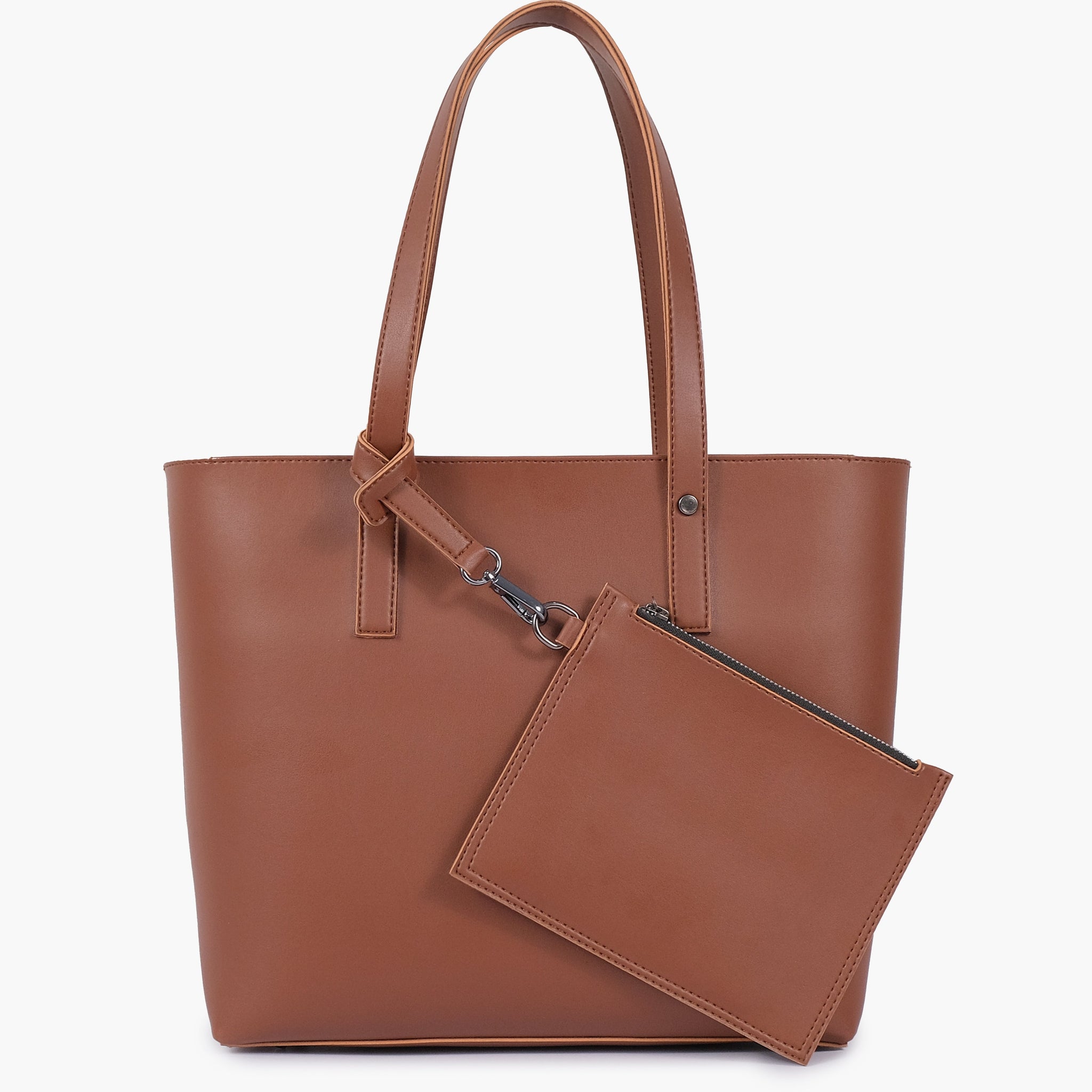 Buy Brown tote bag with detachable pouch in Pakistan