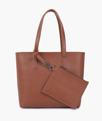 Buy Brown tote bag with detachable pouch in Pakistan