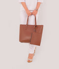 Buy Brown tote bag with detachable pouch in Pakistan