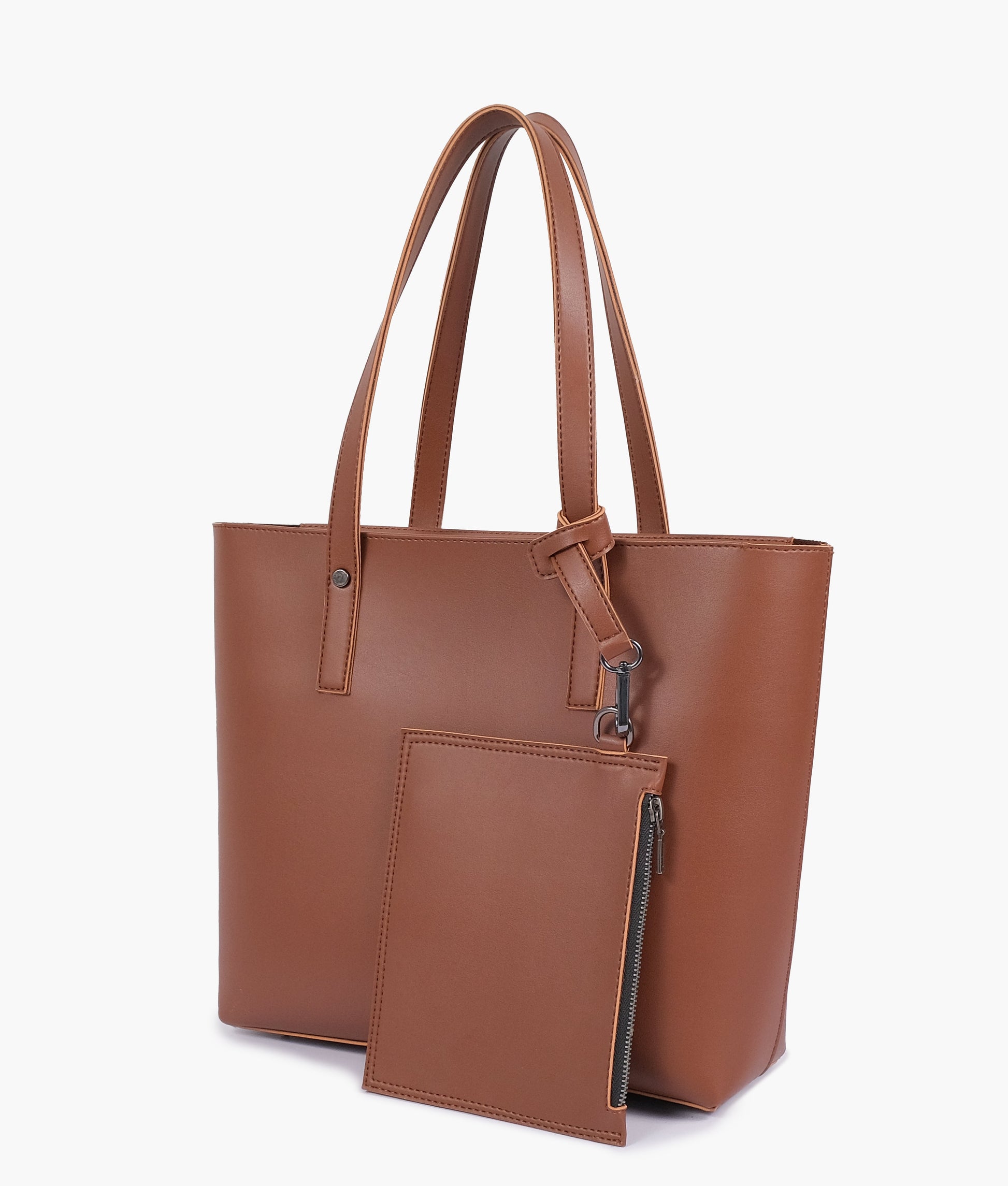 Buy Brown tote bag with detachable pouch in Pakistan