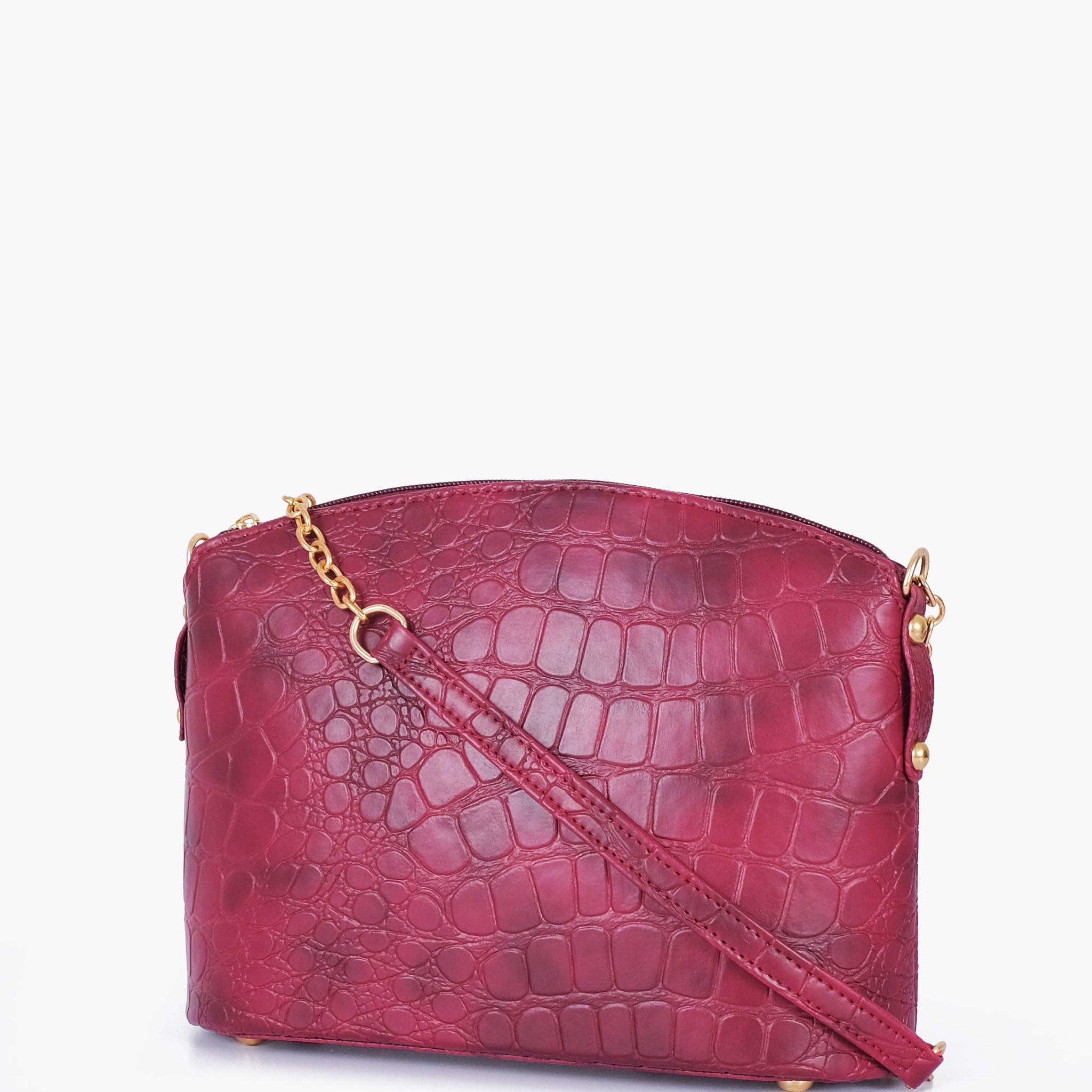 Buy Burgundy crocodile with chain strap cross-body bag in Pakistan