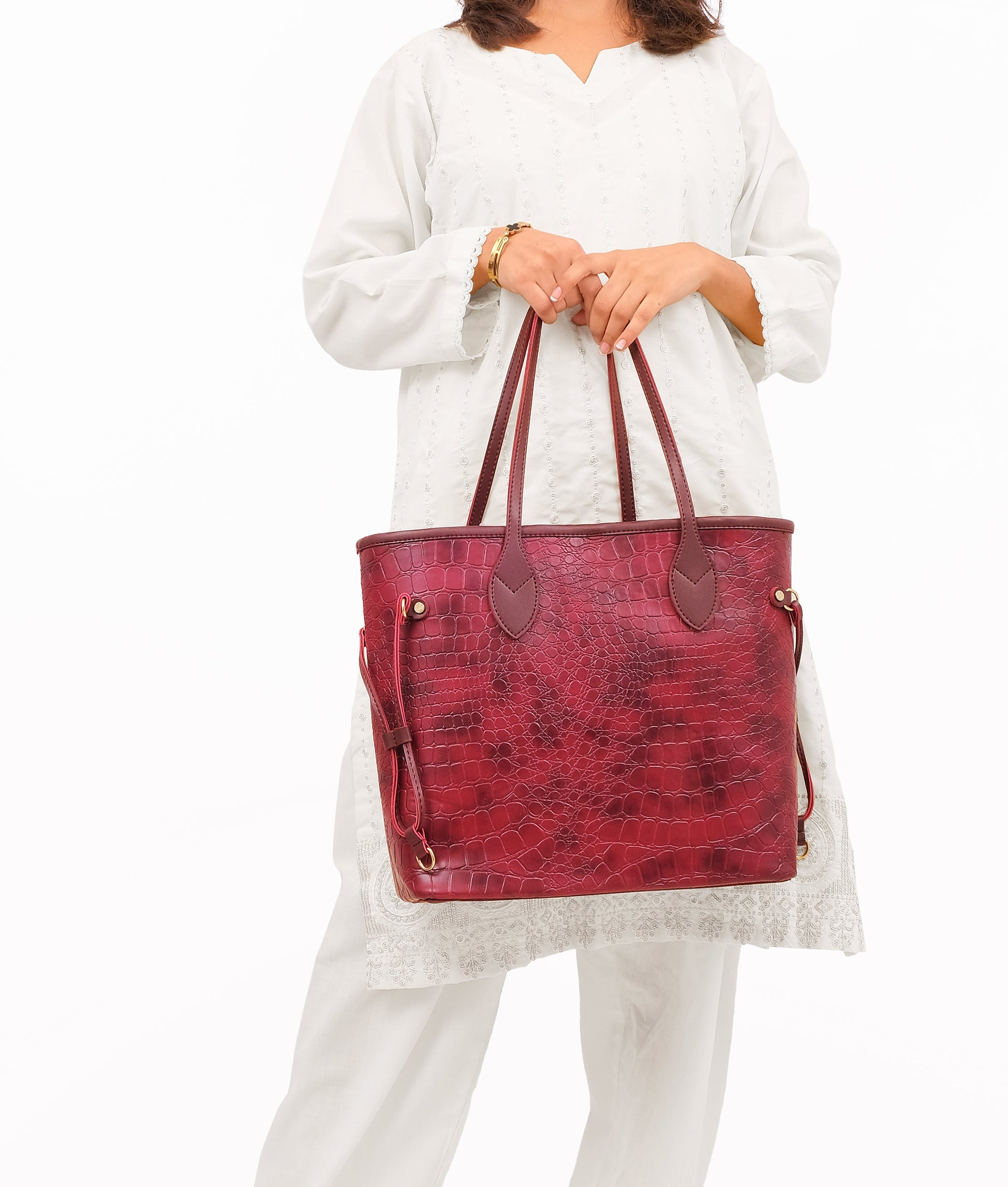 Buy Burgundy crocodile neverfull tote bag in Pakistan