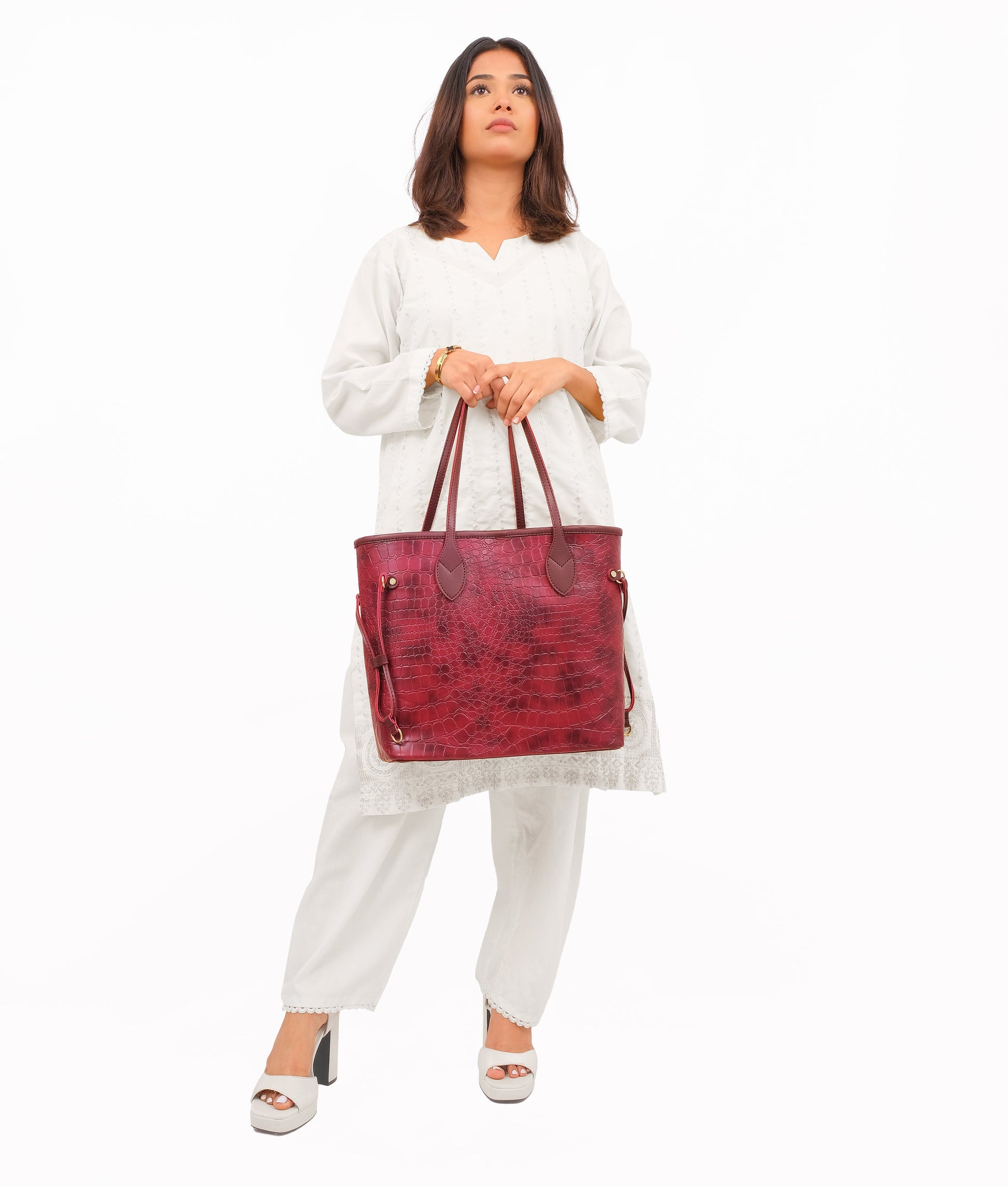 Buy Burgundy crocodile neverfull tote bag in Pakistan