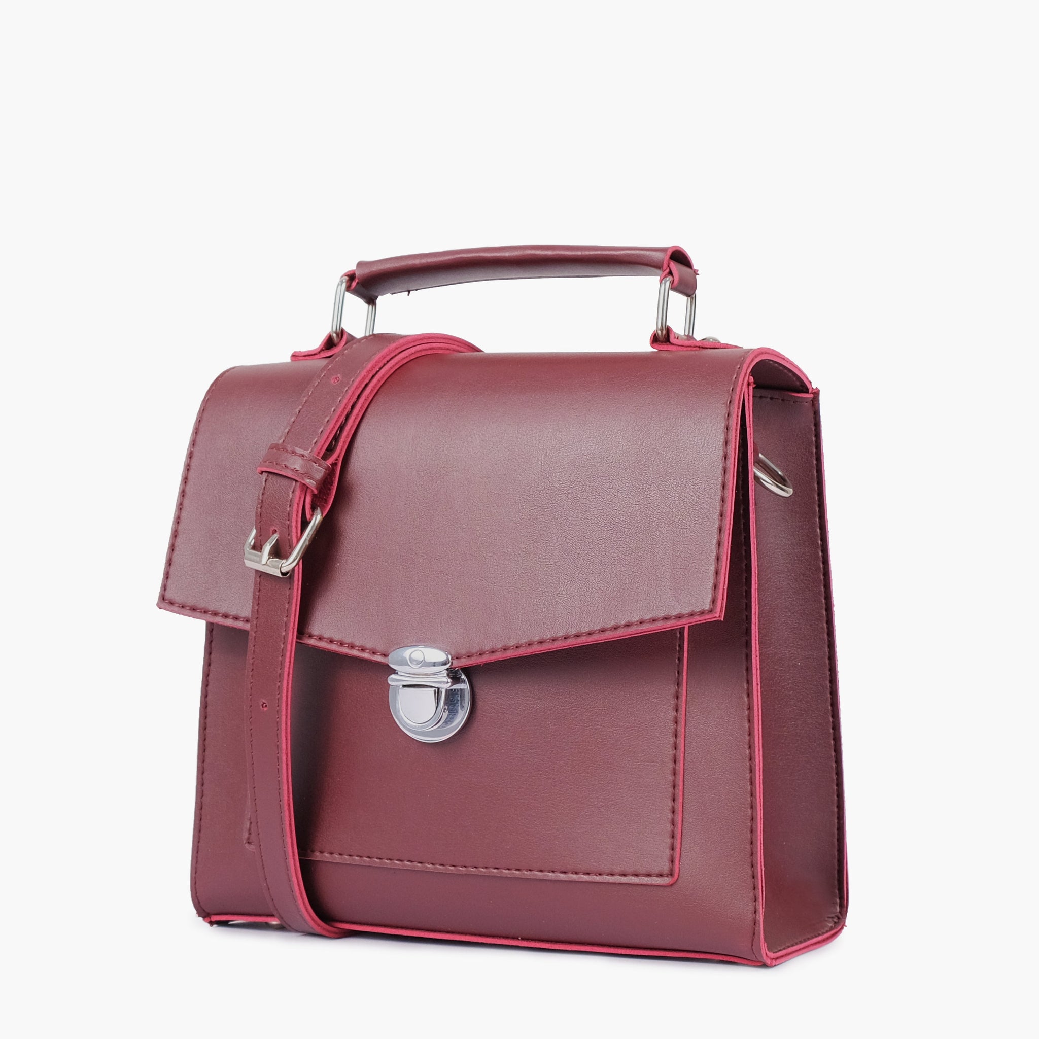 Buy Burgundy push-lock messenger bag in Pakistan