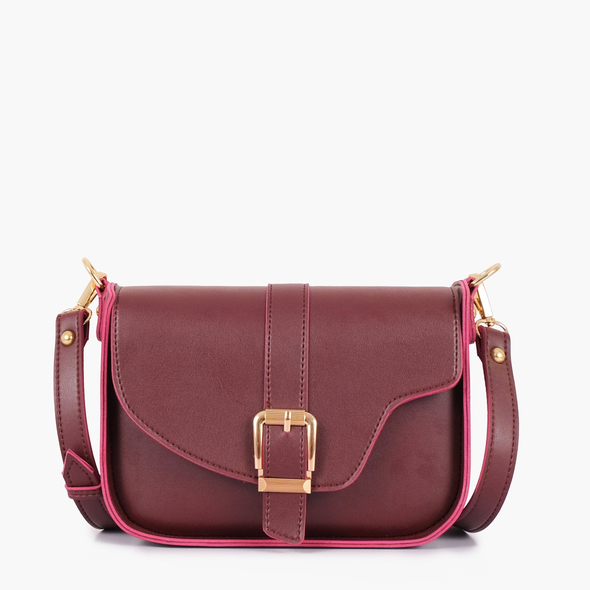 Buy Burgundy saddle buckle bag in Pakistan