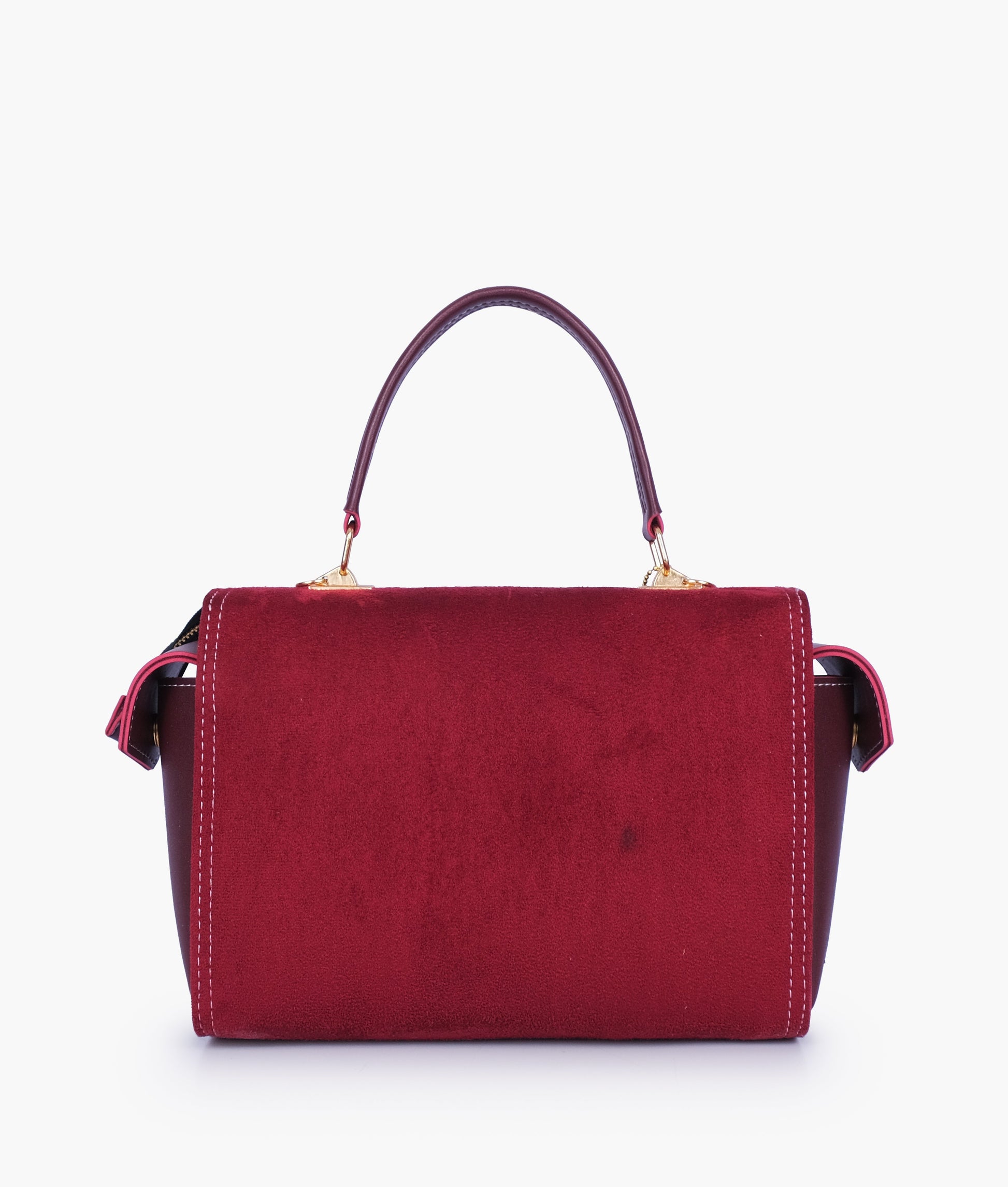 Buy Burgundy suede bowling bag with top-handle in Pakistan