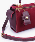 Buy Burgundy suede bowling bag with top-handle in Pakistan