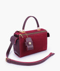 Buy Burgundy suede bowling bag with top-handle in Pakistan