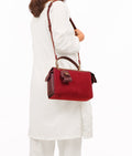 Buy Burgundy suede bowling bag with top-handle in Pakistan