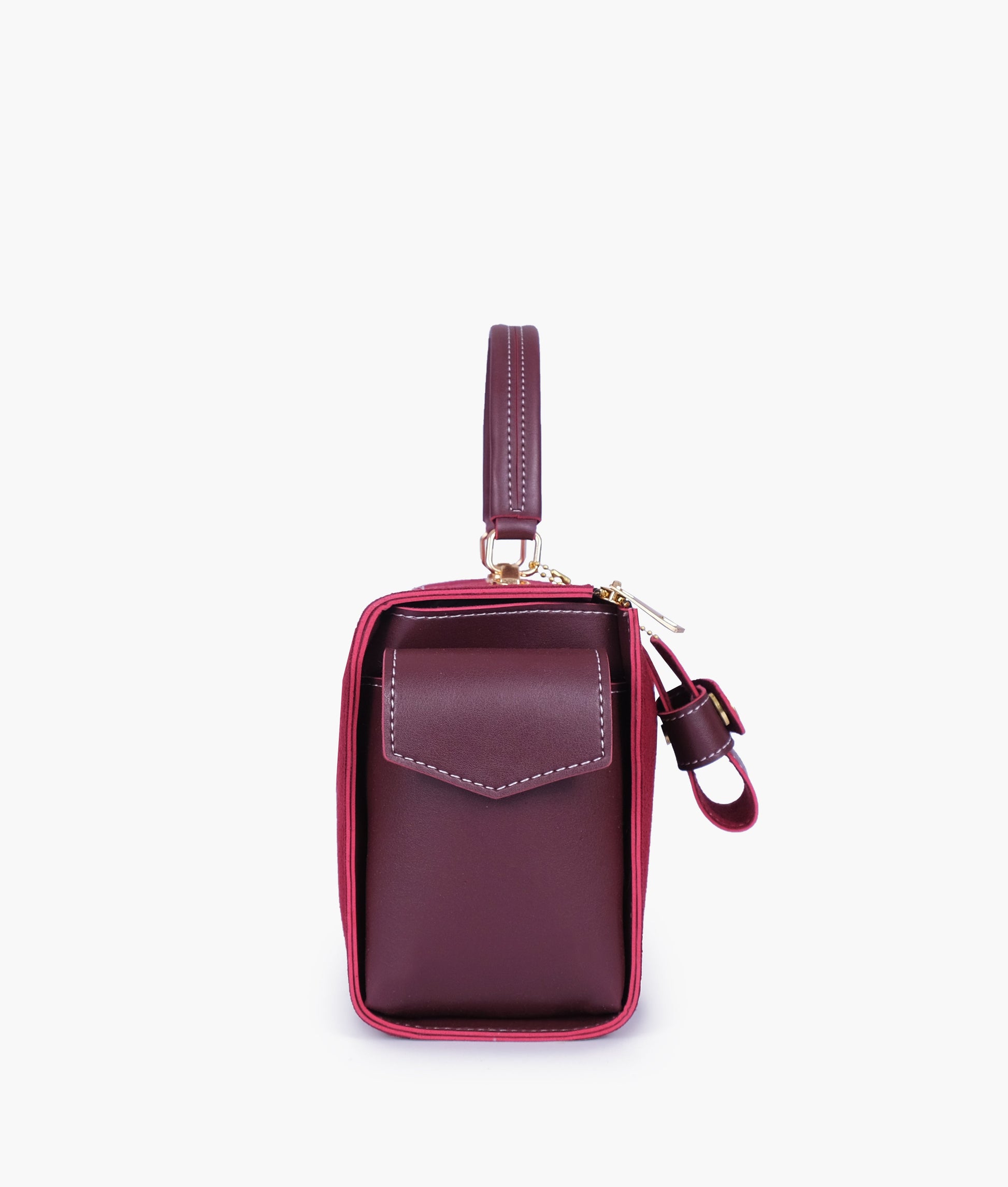 Buy Burgundy suede bowling bag with top-handle in Pakistan