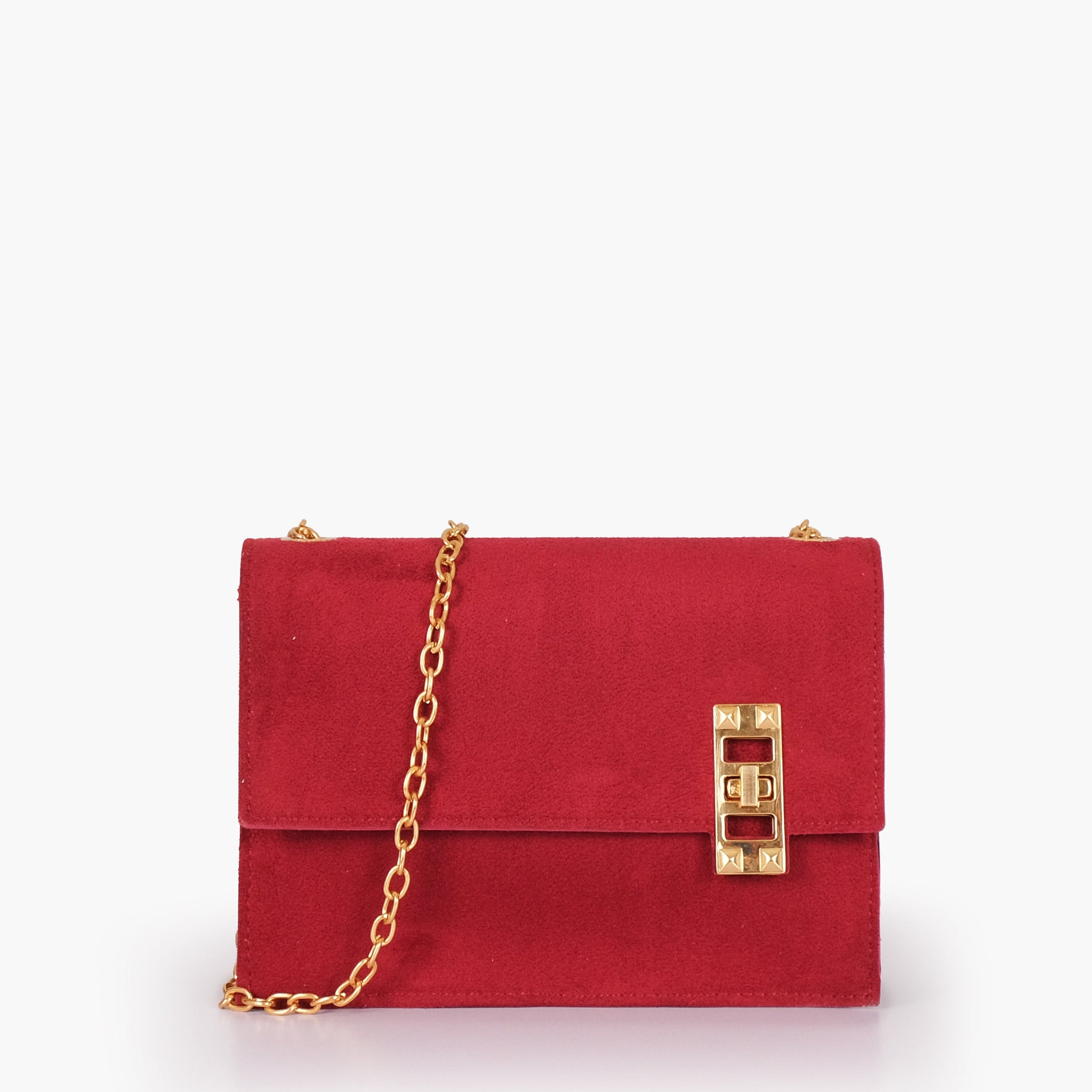 Buy Burgundy suede chain shoulder bag with twist lock in Pakistan