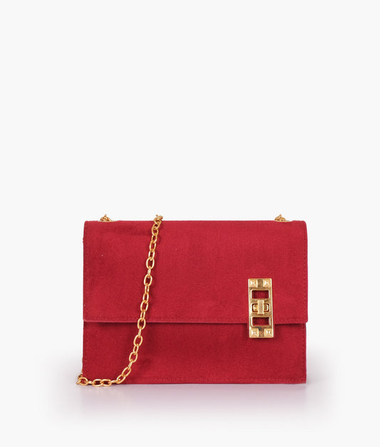 Buy Burgundy suede chain shoulder bag with twist lock in Pakistan