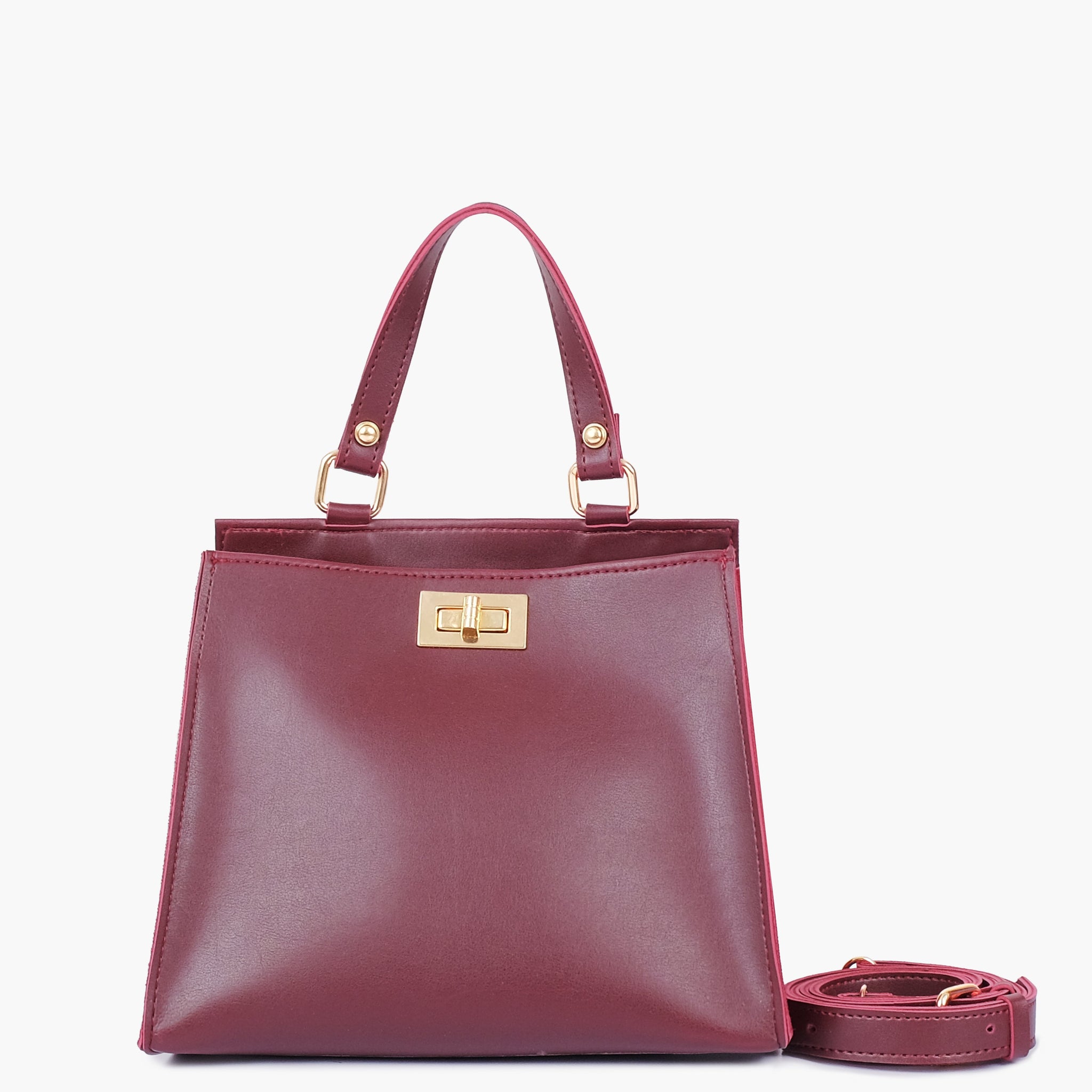 Buy Burgundy suede front lock top-handle mini bag in Pakistan