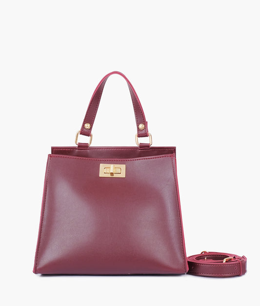 Buy Burgundy suede front lock top-handle mini bag in Pakistan