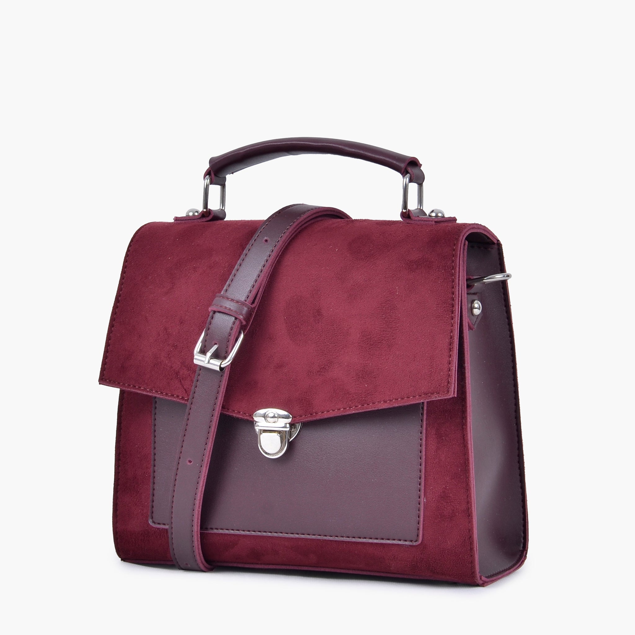 Buy Burgundy suede push-lock messenger bag in Pakistan