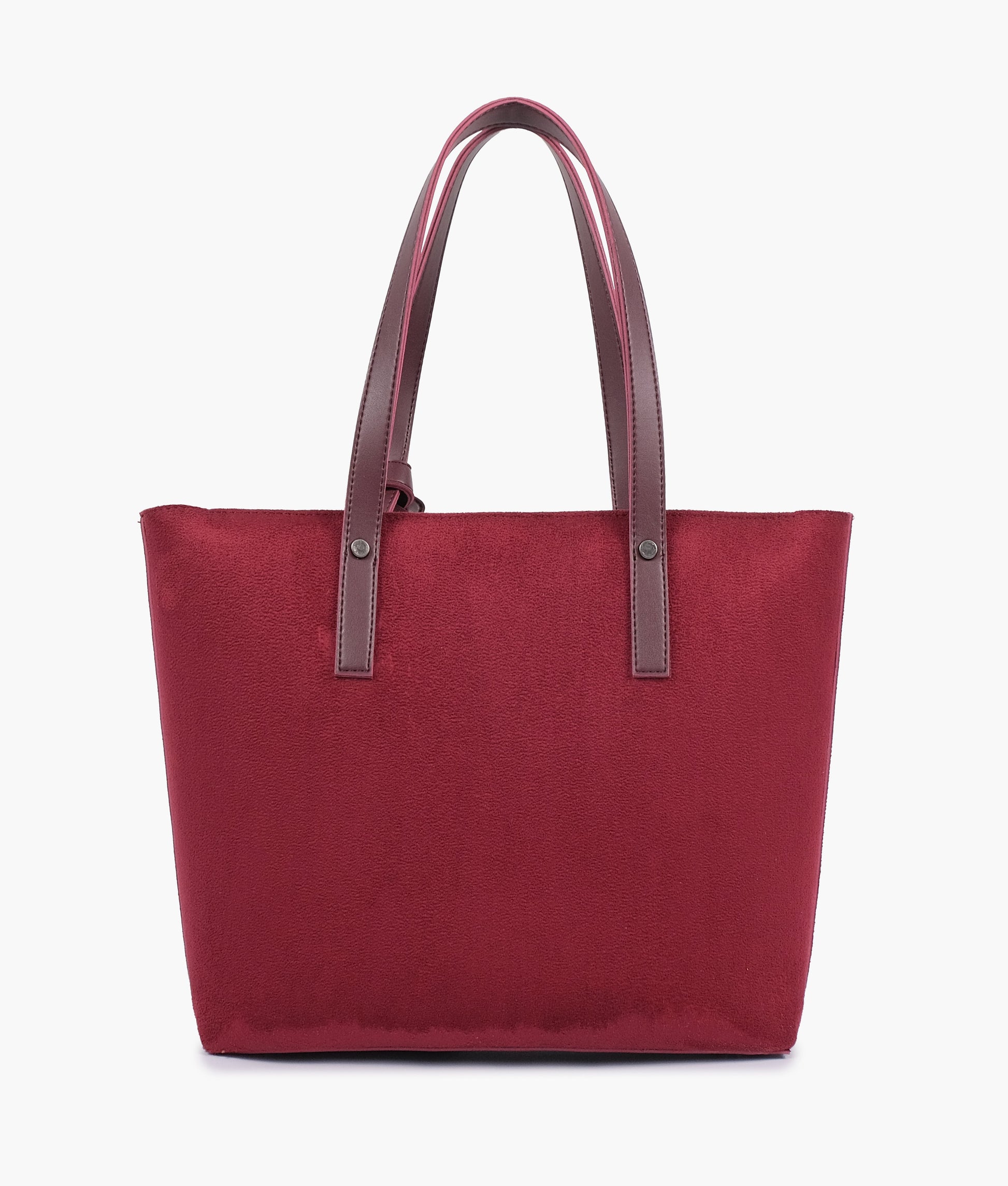 Buy Burgundy suede tote bag with detachable pouch in Pakistan