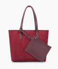 Buy Burgundy suede tote bag with detachable pouch in Pakistan