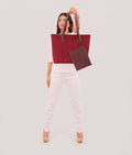 Buy Burgundy suede tote bag with detachable pouch in Pakistan